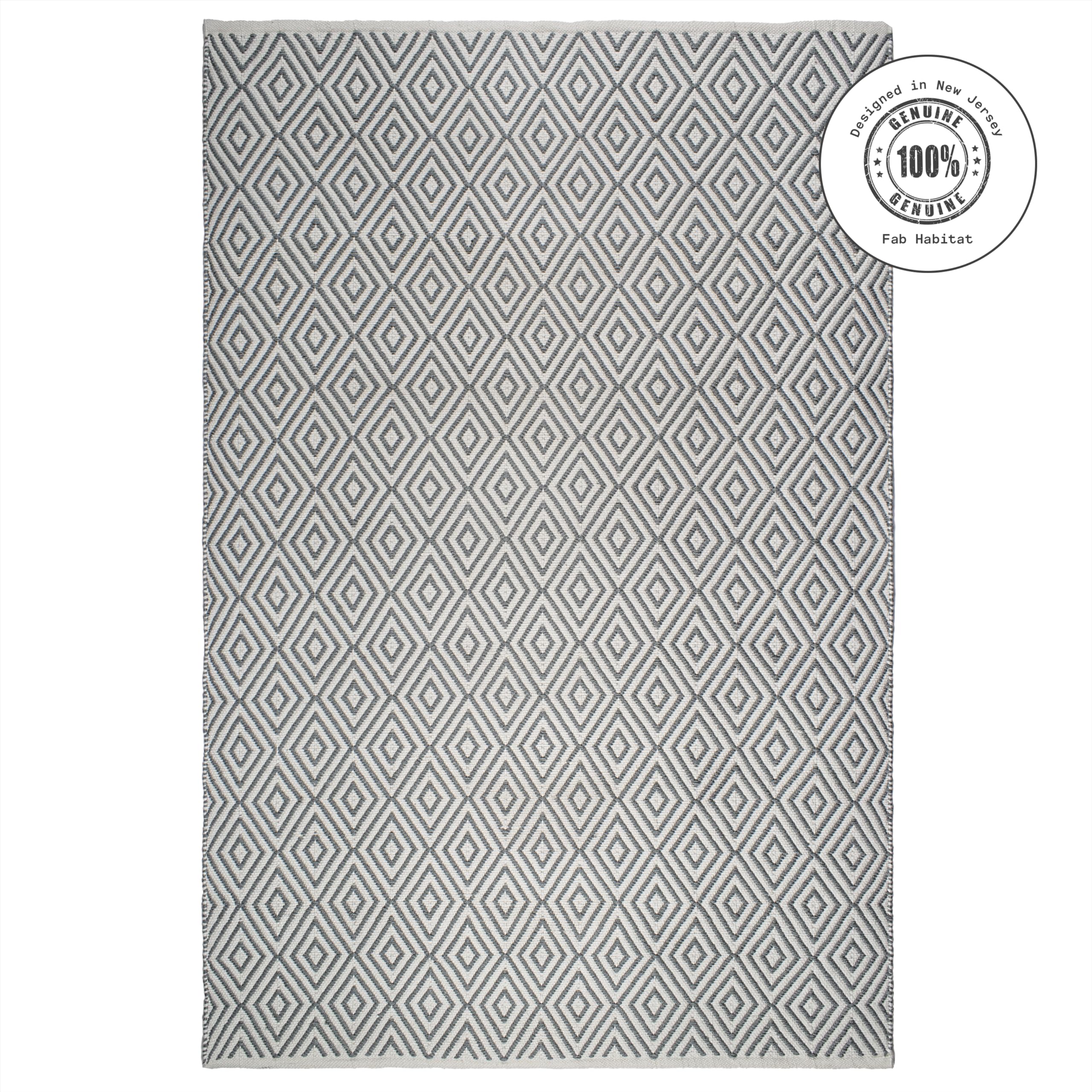 Fab Habitat Machine Washable Area Rug - Hand Woven Stain Resistant Pet Friendly Recycled Polyester - Diamond Pattern Gray & White 4x6 ft - Perfect for Bedroom & Living Room Decor