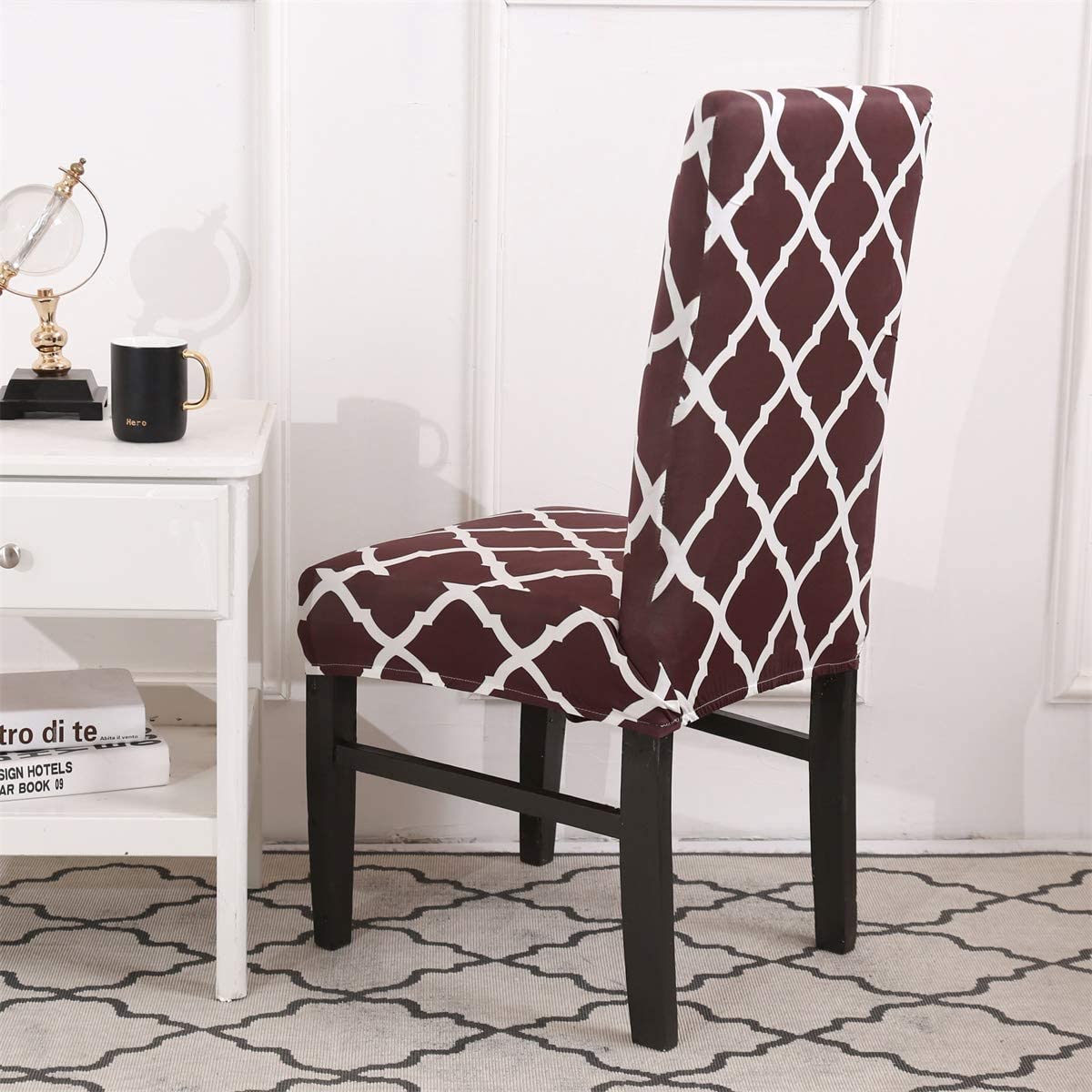 OKYUK 4-Pack Elastic Dining Chair Covers - Stretchable, Washable & Removable Seat Protectors for Kitchen, Wedding, Banquet & Party Decor (Brown) | Perfect for Home, Restaurant & Event Decorations