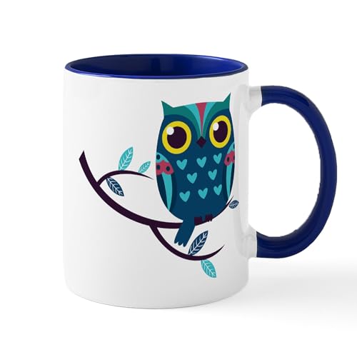 White/Navy Inside - Dark Teal Owl Mugs