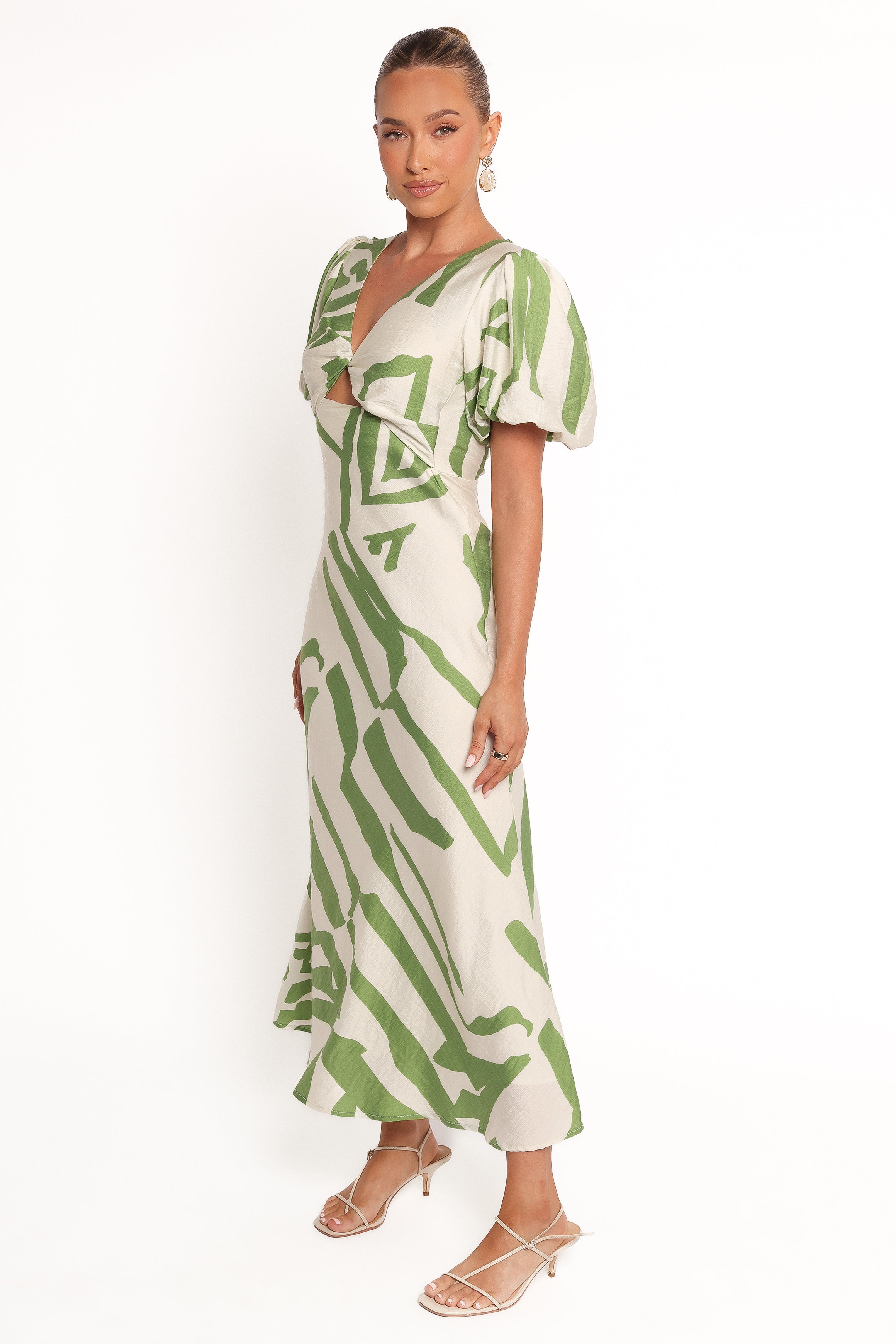 Ginevra Maxi Dress for Women - Elegant Cream & Green Flowy Summer Dress | Perfect for Beach, Vacation, and Casual Outings