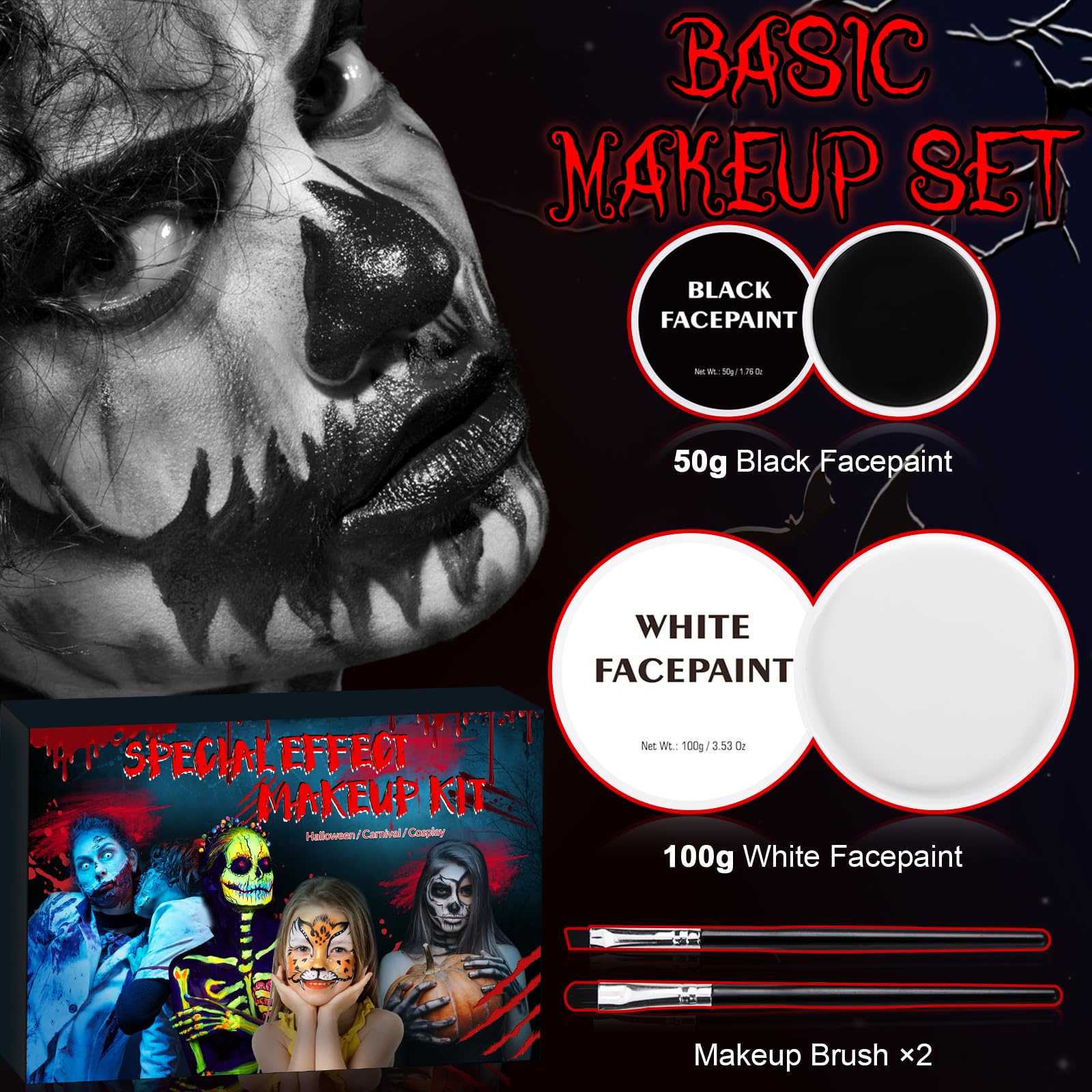 **Ulikey Halloween Makeup Kit - Black & White Face & Body Paint for Special Effects | Zombie, Clown, Fake Wounds & Scars Wax Kit | Perfect for Halloween Cosplay, Parties & Themed Events**