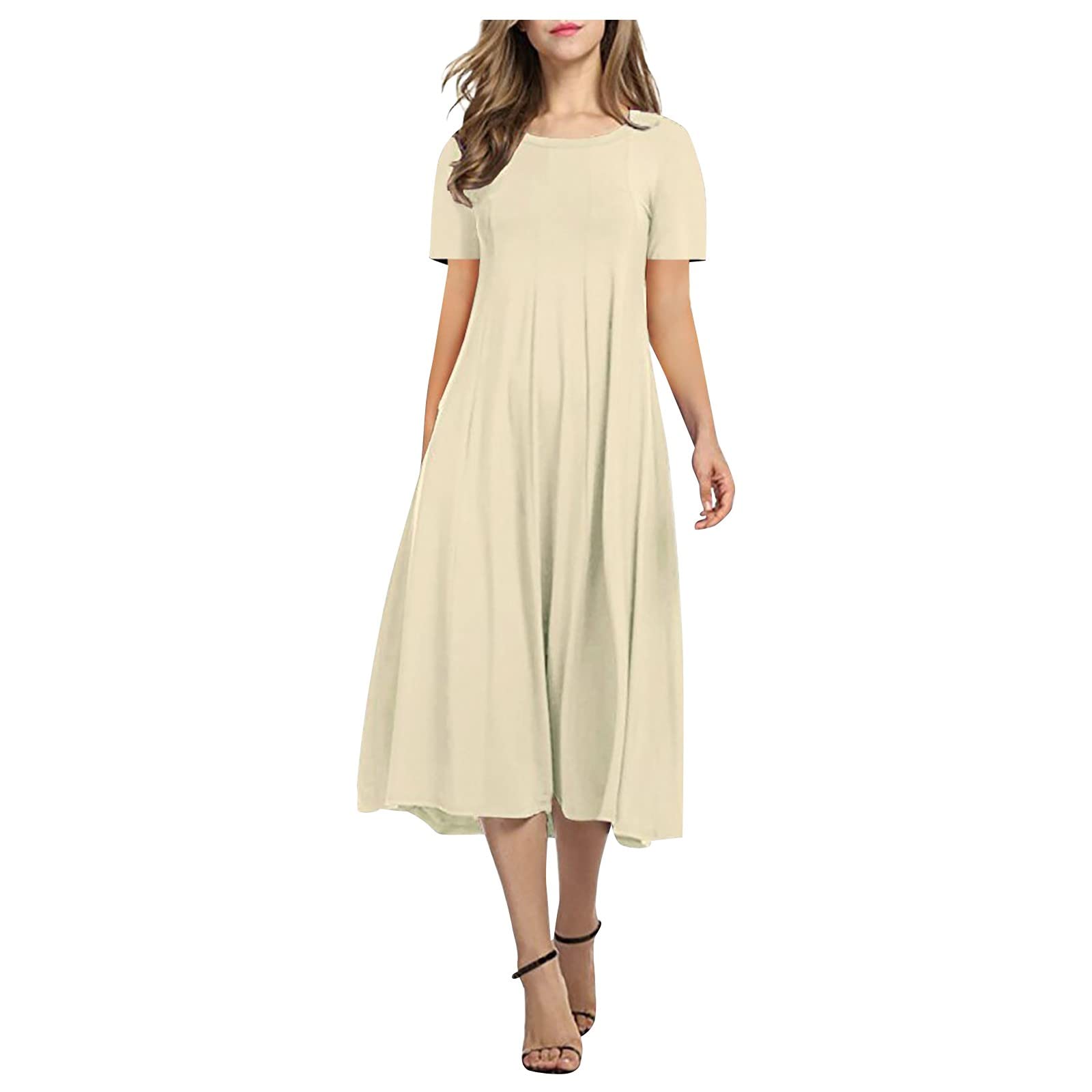 Stylish Women's Summer Scoop Neck Sleeveless Plain Tee Dress - Perfect for Beach Outings, Casual Wear & Vacation Essentials