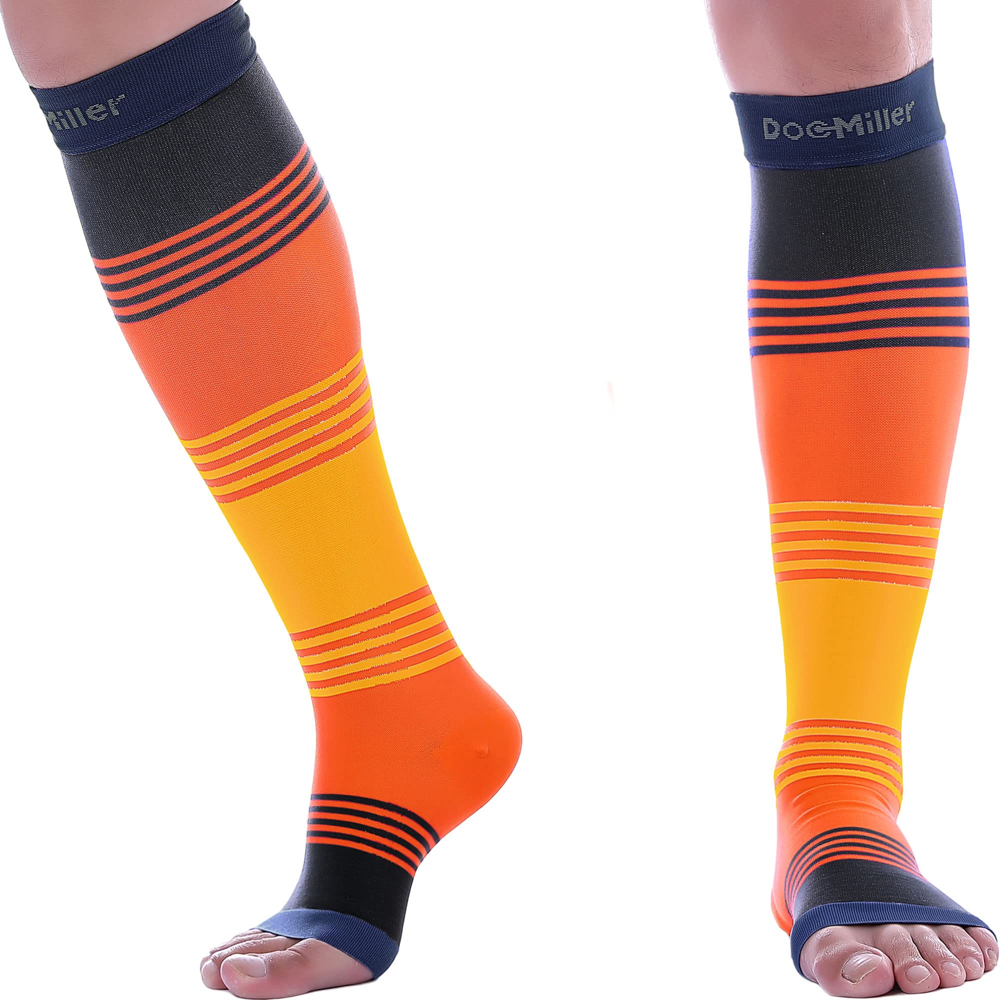 **Doc Miller Open Toe Compression Socks for Women & Men (8-15mmHg) – Toeless Support Socks for Circulation, Shin Splints, Calf Recovery & Varicose Veins – 1 Pair Sun Stripes (Small) – Ideal for Running, Travel & Post-Workout Recovery**