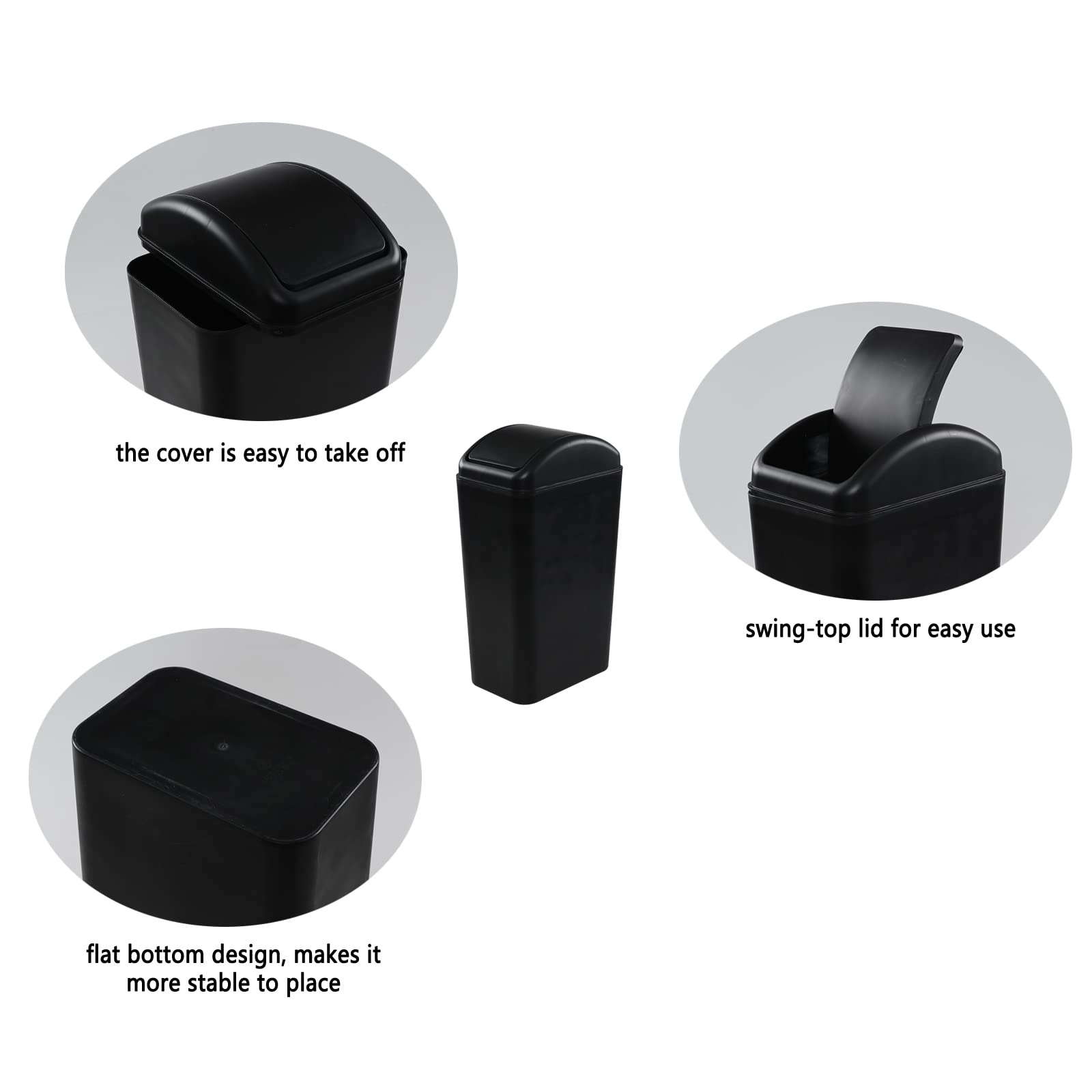 Saedy 12L Plastic Trash Can with Swing Lid - 2 Pack Small Garbage Bin for Bathroom, Kitchen, Office & Bedroom - Odor-Proof & Space-Saving Design (Black)