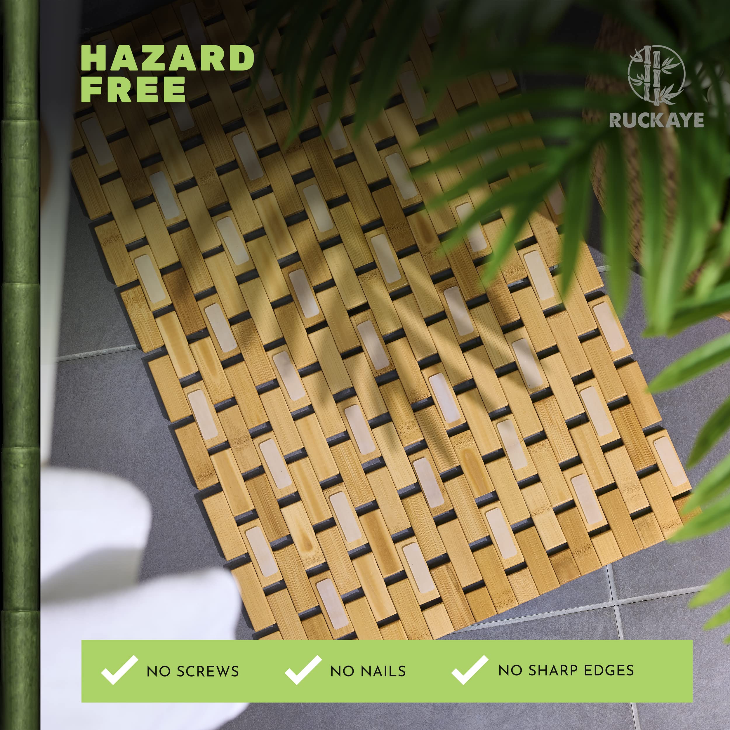 Premium 24x16 Bamboo Bath Mat with Non-Slip Silicone Grip Pads - Foldable Waterproof Wooden Shower Mat for Indoor & Outdoor Use - Perfect for Bathroom, Spa, Poolside, and Yoga Studio