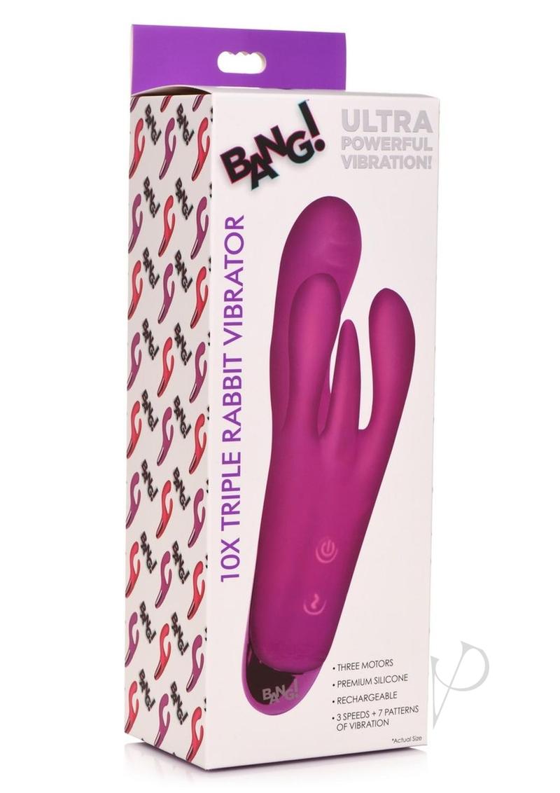 Bang! Triple Rabbit Silicone Vibrator - Purple | Powerful 3-in-1 G-Spot & Clitoral Stimulator | Waterproof & Body-Safe for Ultimate Pleasure | Perfect for Couples Play & Solo Intimate Moments