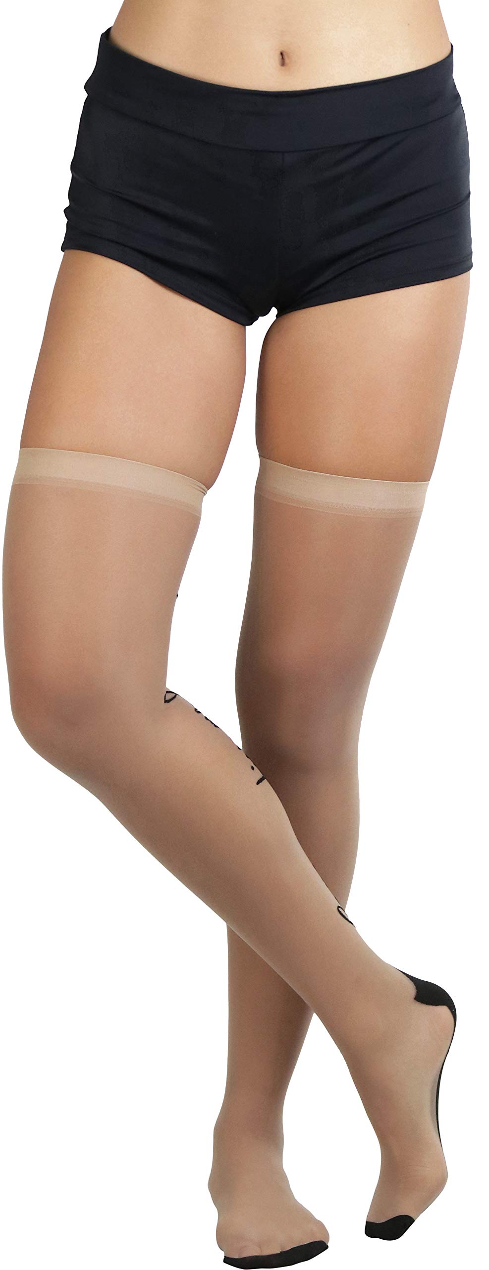 ToBeInStyle Nylon Two-Toned Cuban Heel Closed-Toe Stockings | Fashionable Hosiery for Women | Perfect for Office Wear, Evening Outfits & Special Occasions