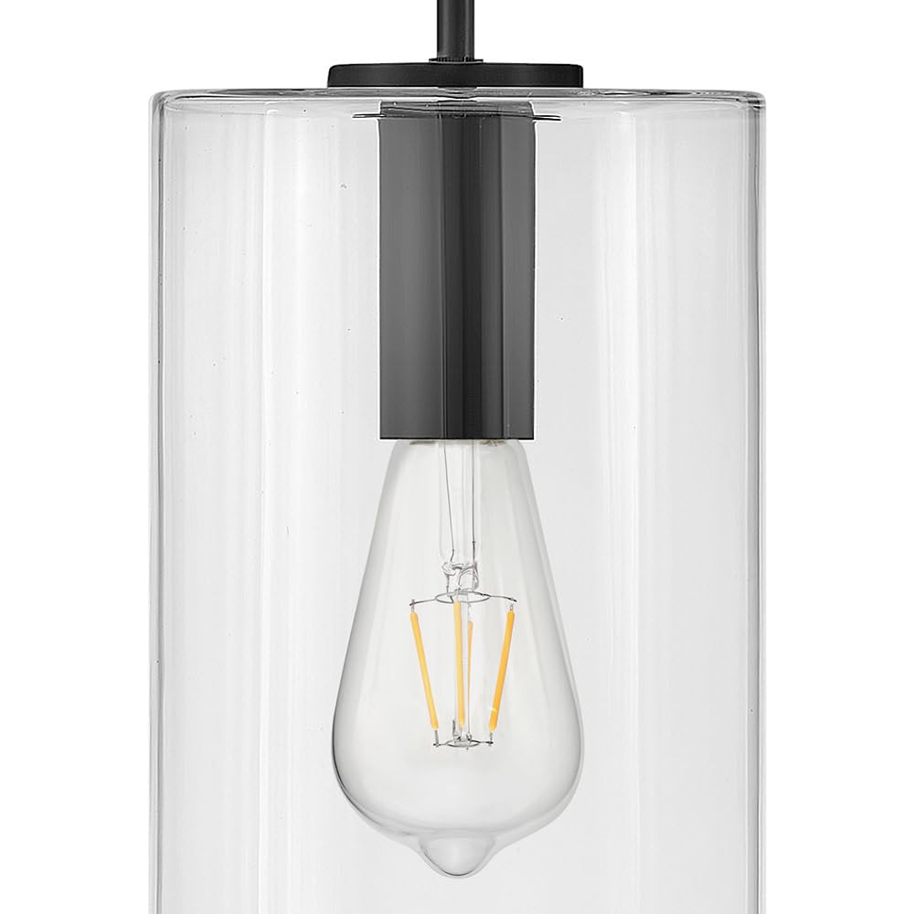 Lark Lane 83377BK Modern Black Single Cylinder Pendant Light with Clear Glass Shade - Sleek Suspended Lighting Fixture for Kitchen Island, Dining Room, or Entryway
