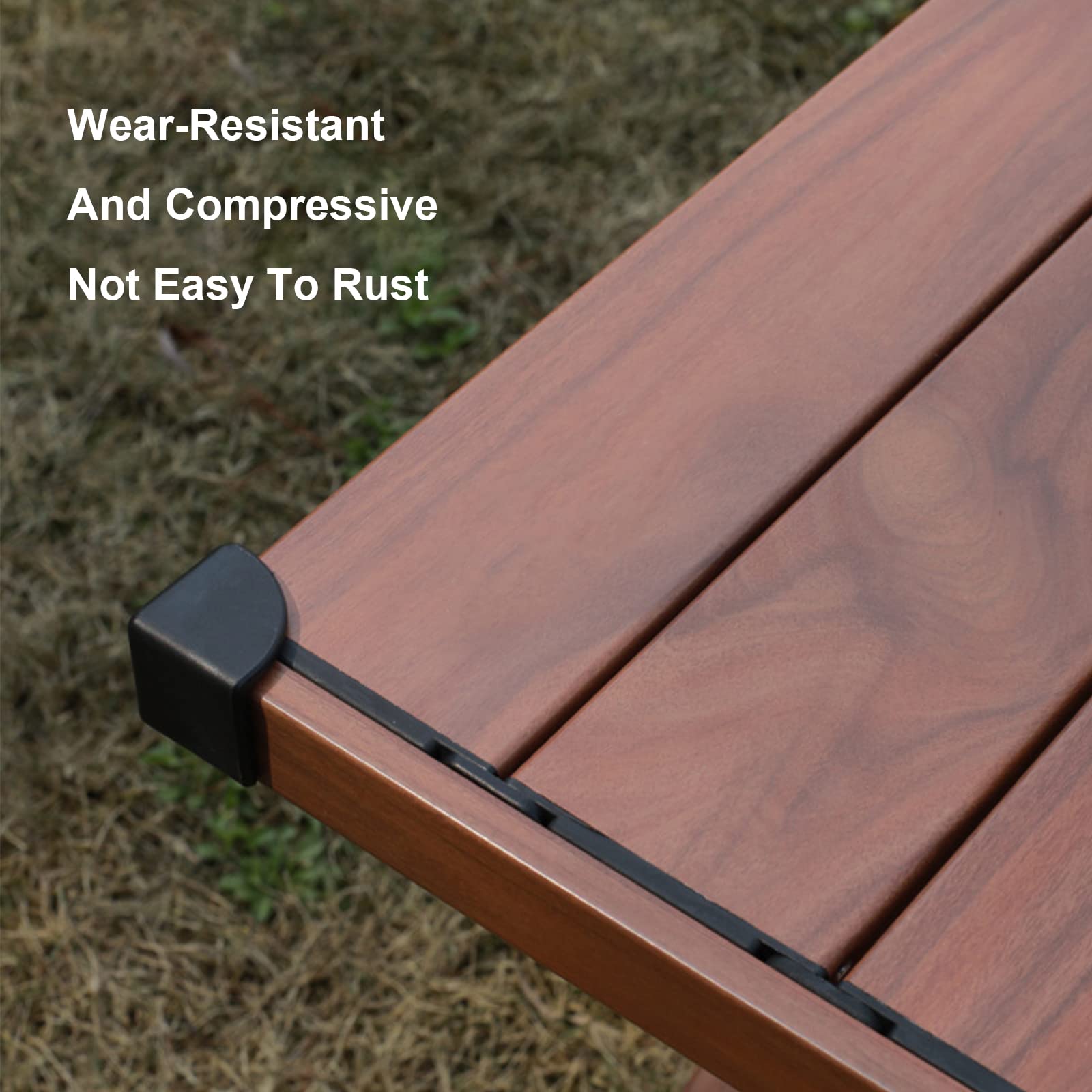 Portable Aluminum Folding Camping Table - Lightweight Roll-Up Picnic Table with Wood Grain Finish, Stable Outdoor Furniture for BBQ, Backyard Parties, Beach Trips & Tailgating (Black, Large 103cm) - Perfect for Camping, Hiking, Picnics & Outdoor Adventures
