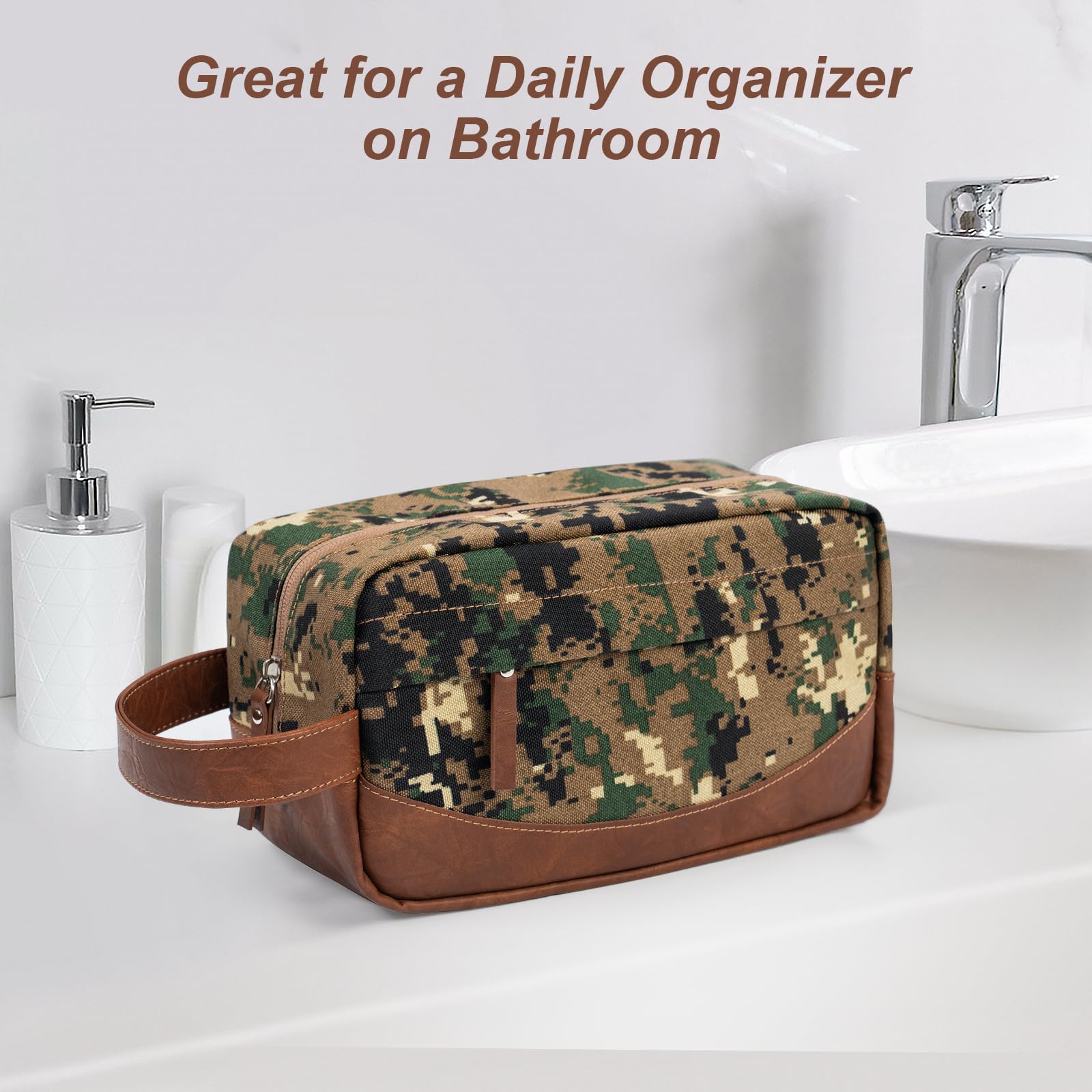 Men's Travel Toiletry Bag - Waterproof Hanging Shaving Kit Organizer with Large Capacity for Toiletries & Travel Accessories (Camo Green) | Perfect for Camping, Gym, Business Trips & Vacation