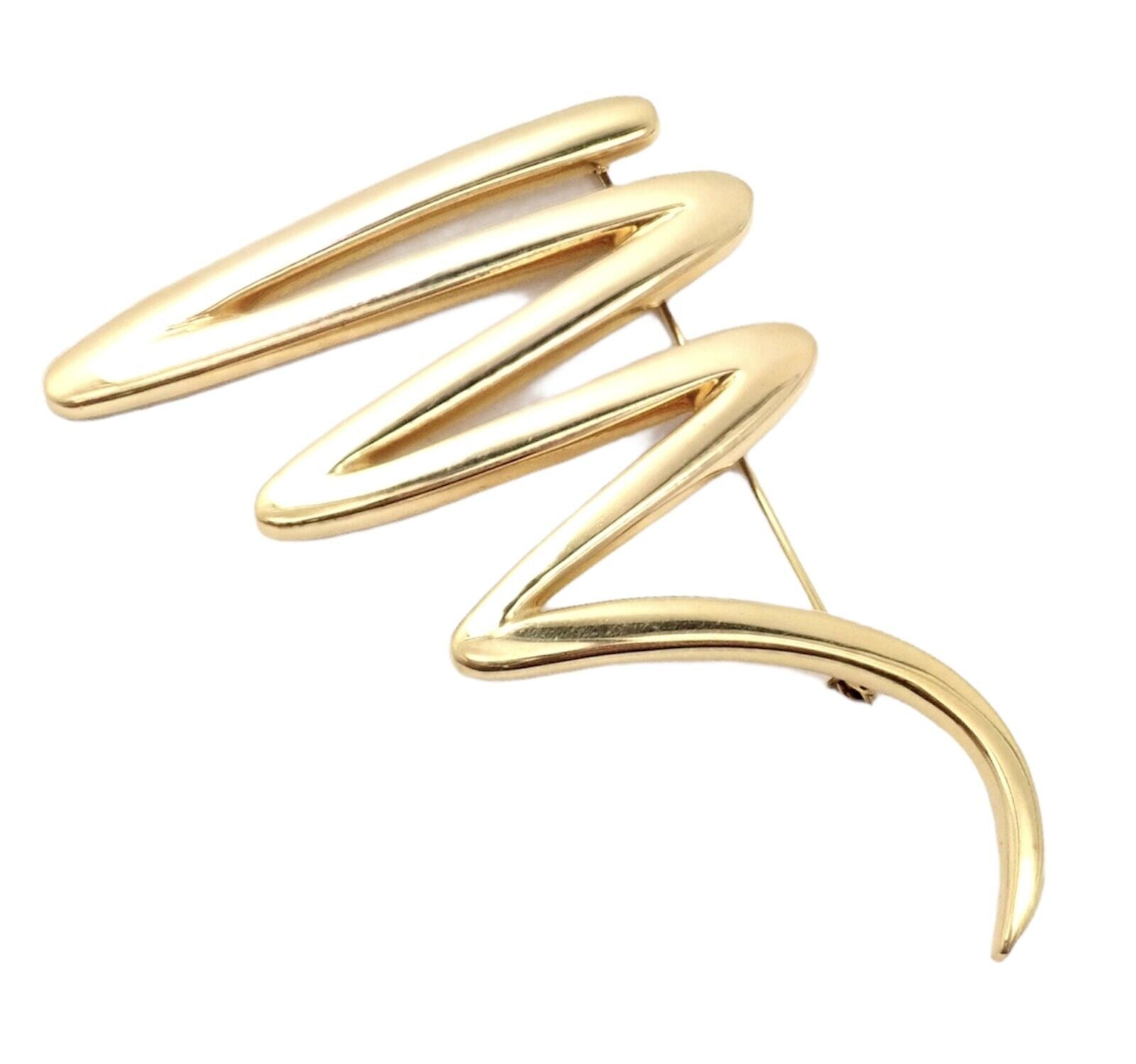 Vintage Tiffany & Co 18k Yellow Gold Picasso Large Squiggle Zig Zag Pin Brooch 1983 - Authentic Collectible Jewelry for Special Occasions & Fashion Statements