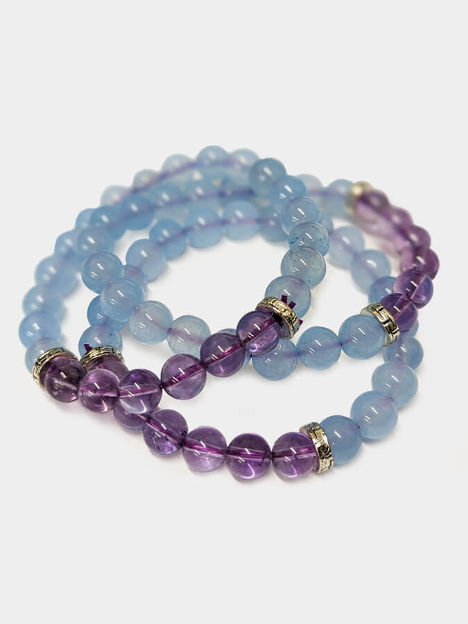 Amethyst & Chalcedony Mala Bead Bracelet for Yoga, Meditation & Mindfulness - Handmade Spiritual Jewelry for Women's Wellness & Stress Relief