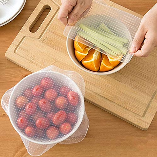 Umitive 4-Pack Silicone Stretch Lids - Reusable Food Storage Covers for Bowls | Vacuum Seal Fresh Keeping Wrap | Expandable Rectangular & Round Silicone Lids for Kitchen | Perfect for Meal Prep, Leftovers & Refrigerator Storage
