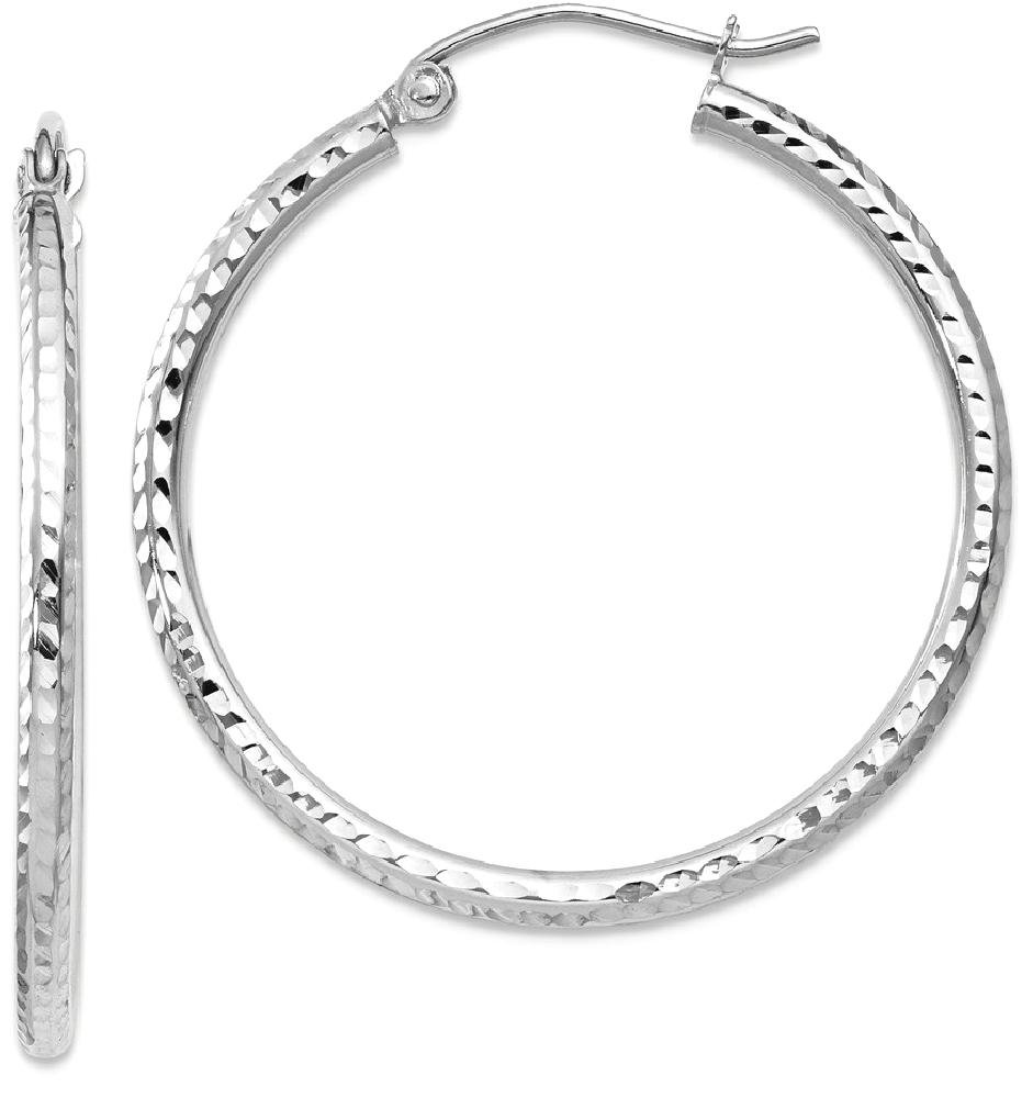 14K Solid White Gold 2mm Round Tube Medium Hoop Earrings for Women - Classic Everyday Jewelry for Work, Date Night & Special Occasions