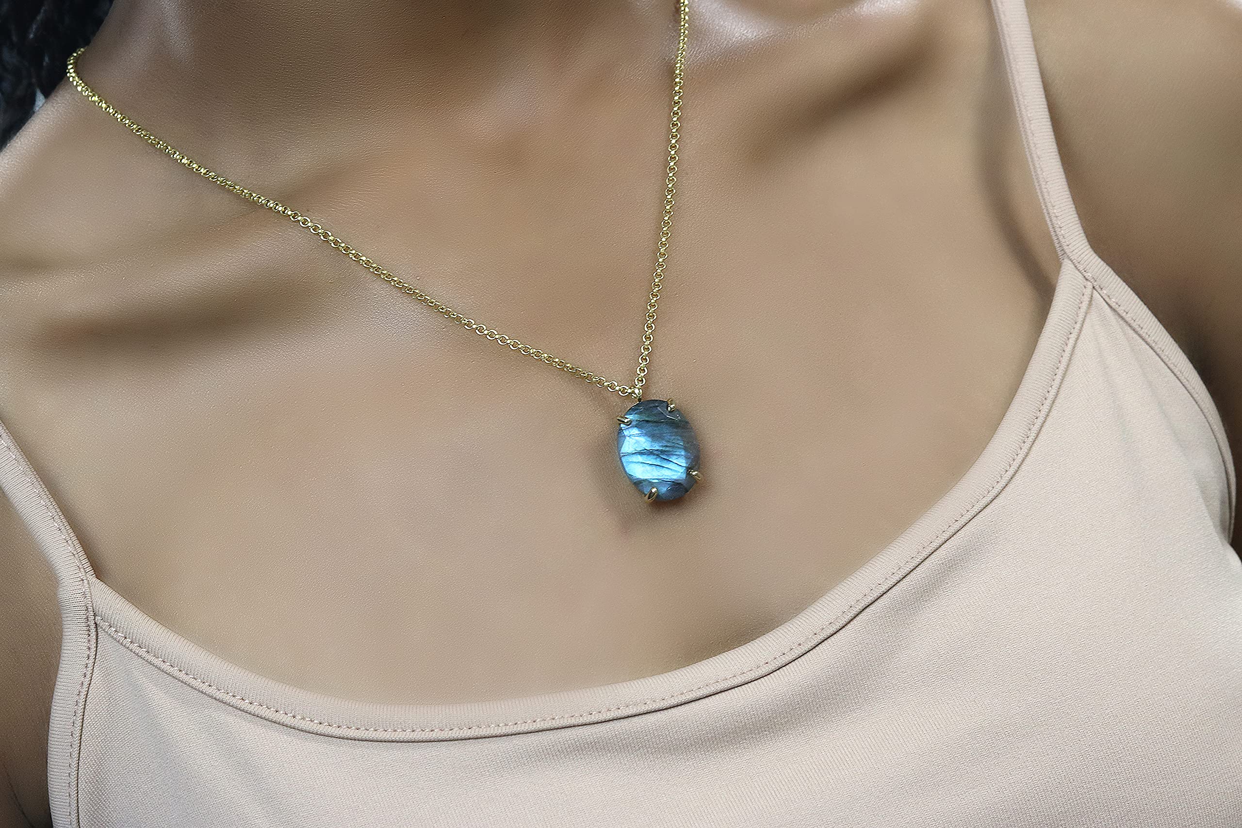 Handmade Labradorite Pendant Necklace for Women - Customized Anemone Jewelry with Semiprecious Stone - Elegant Everyday & Statement Jewelry - Perfect Gift for Her | Office Wear, Date Night, Special Occasions