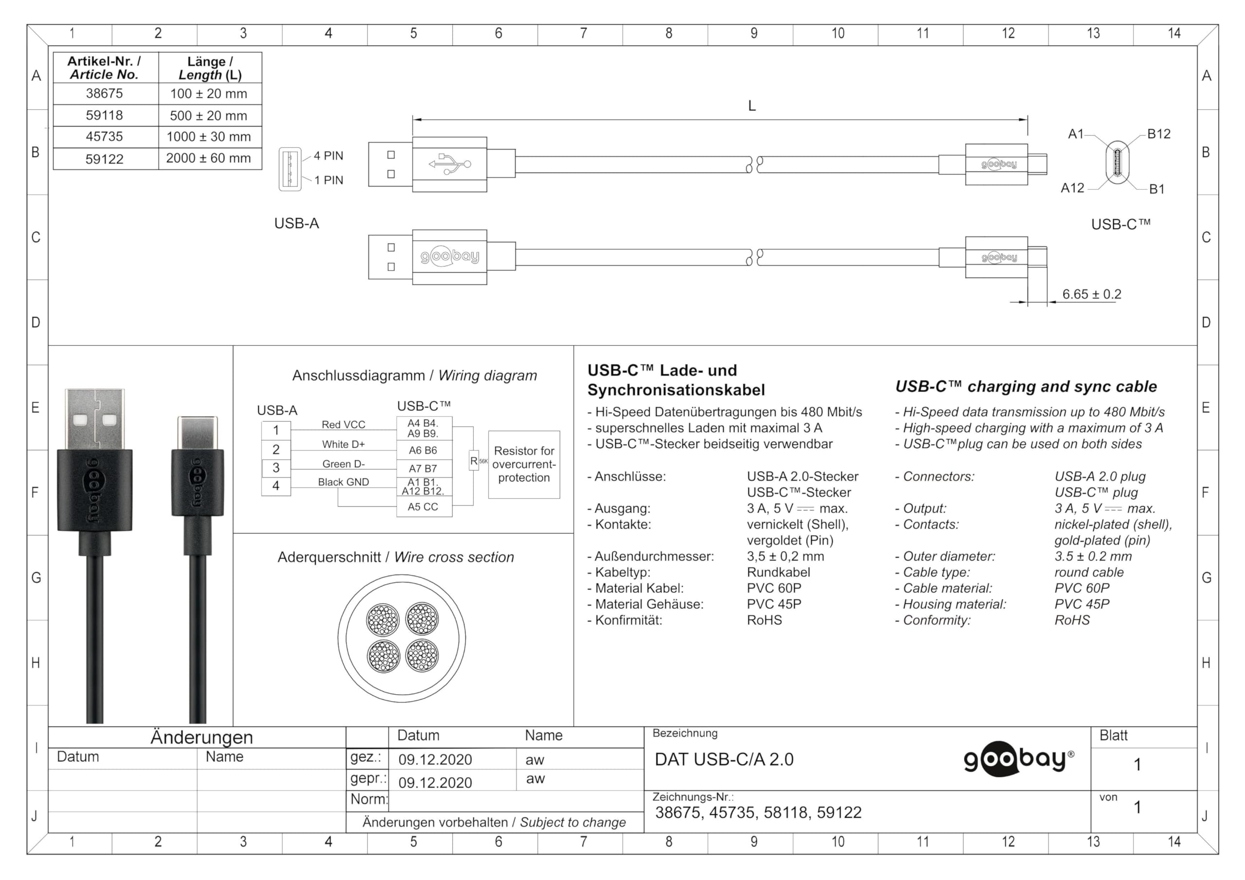 Fast Charging USB-C to USB-A Cable 3A 0.1M/0.3FT - High Speed Data Sync & Quick Charge for iPhone 15/14/13, Samsung Galaxy, iPad, Tablet - Perfect for Home, Office & Car Charging