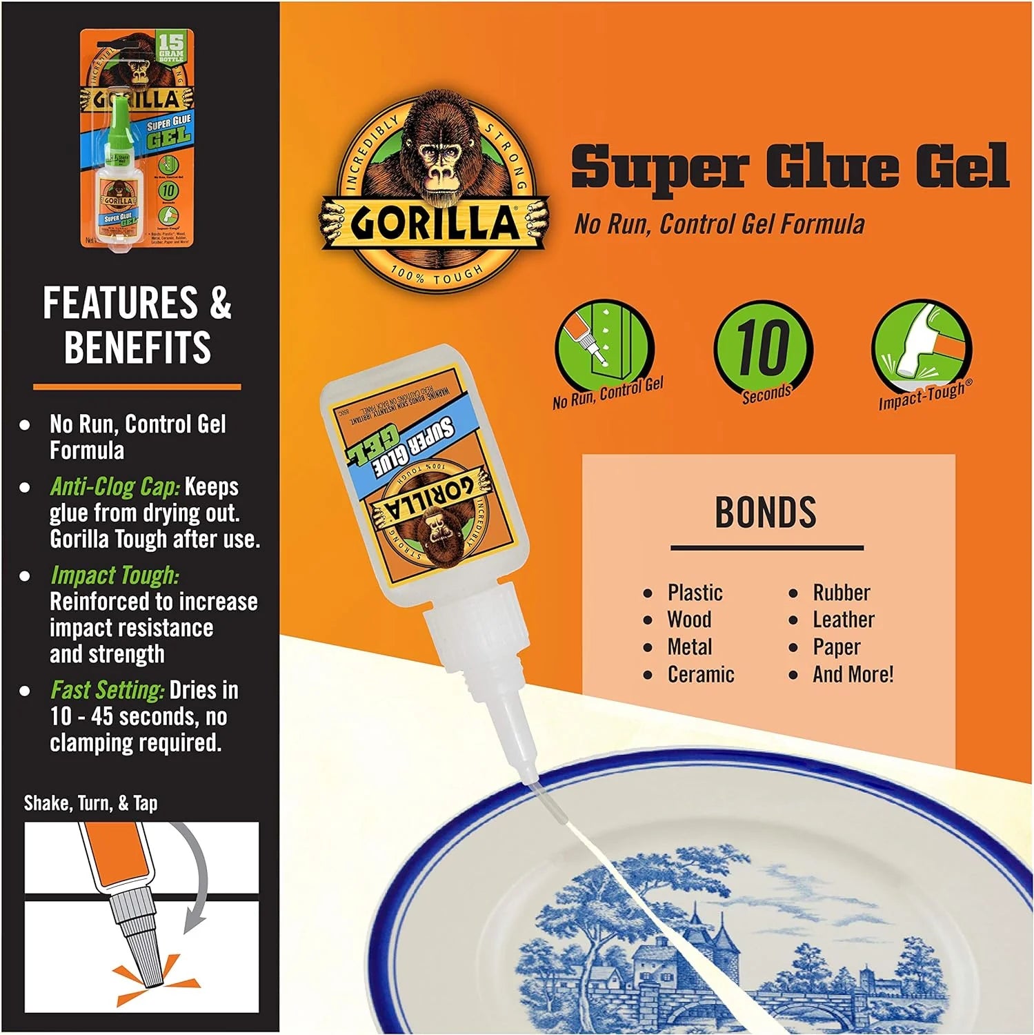 Gorilla Super Glue Gel - 6 Pack (15g Each) | Fast Drying in 10-45 Seconds | Strong Bond for Crafts, DIY Projects & Home Repairs