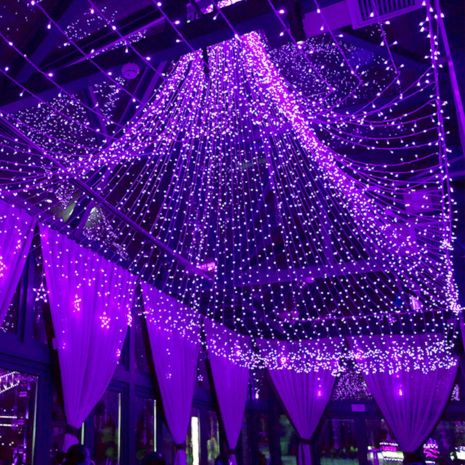 MAGGIFT 304 LED Curtain String Lights - 9.8 x 9.8 ft Waterproof Fairy Lights with Remote Control, 8 Lighting Modes for Halloween Christmas Wedding Party Decor - Indoor Outdoor Bedroom Window Backdrop Lighting (Purple) | Perfect for Holiday Decorations, Romantic Ambiance, and Special Event Lighting