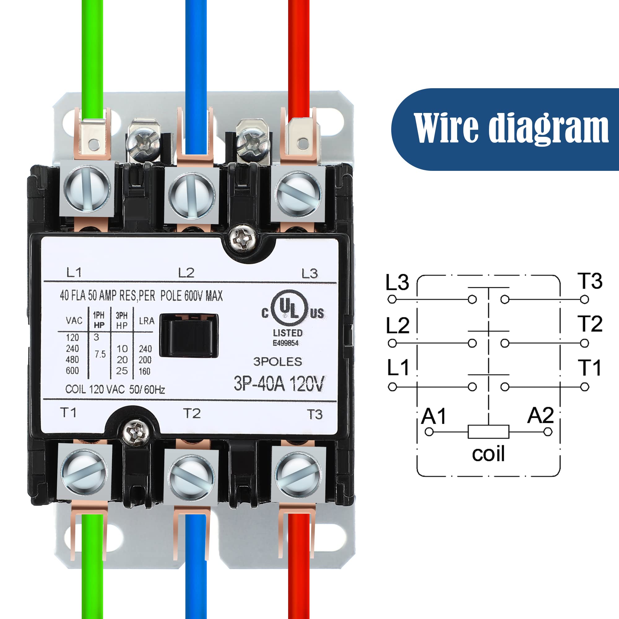 **40 Amp 3 Pole HVAC Motor Contactor - 120V Coil AC Definite Purpose Contactor Replacement for Air Conditioner & Condenser Compressor (2 Pack) - Ideal for Home, Office & Commercial HVAC Systems**