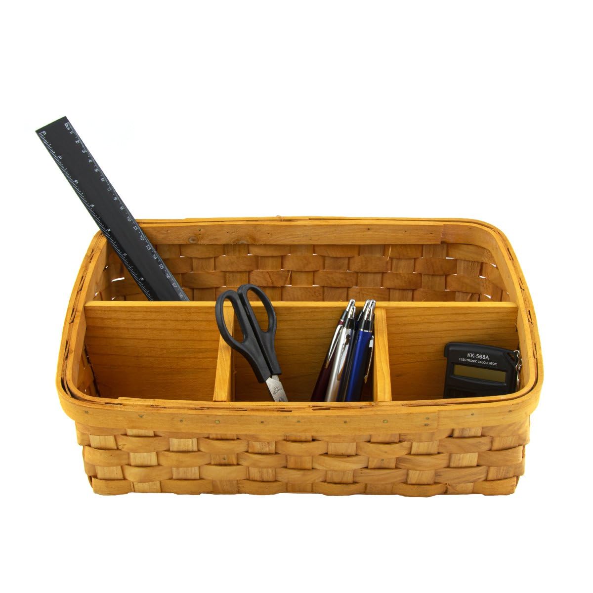 Wicker Divided Desk Organizer Caddy with Calculator, Scissors, Pens & Ruler Set - Perfect for Office, School & Home Workspace Organization