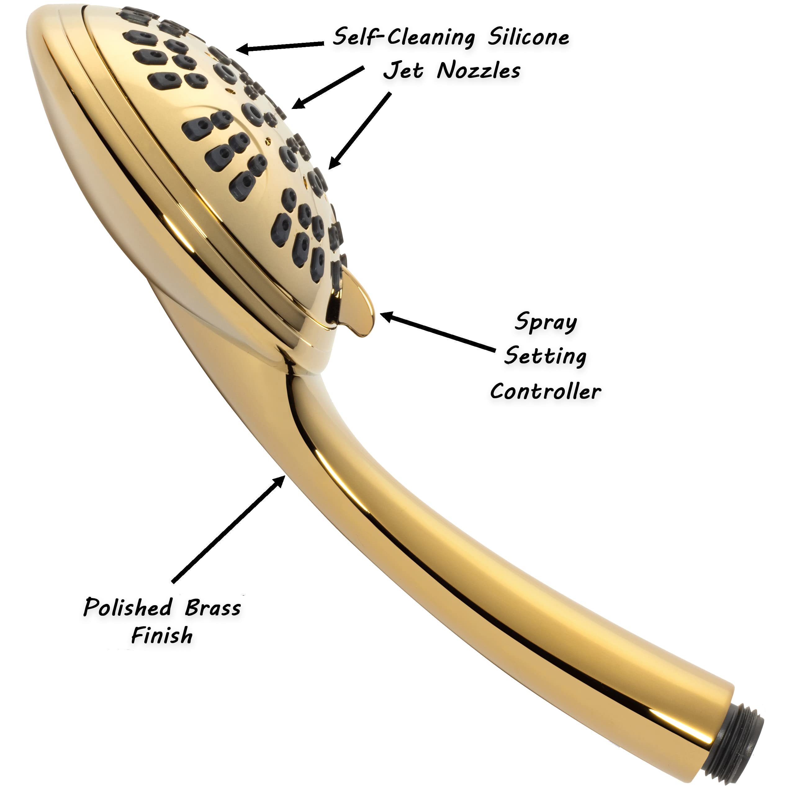 6 Function High Pressure Handheld Shower Head with Filter - Removable Showerhead with Mount & Stainless Steel Hose - Chlorine Removal Water Filter (2.5 GPM, Polished Brass) - Perfect for Bathroom, Spa-Like Shower Experience and Hard Water Areas