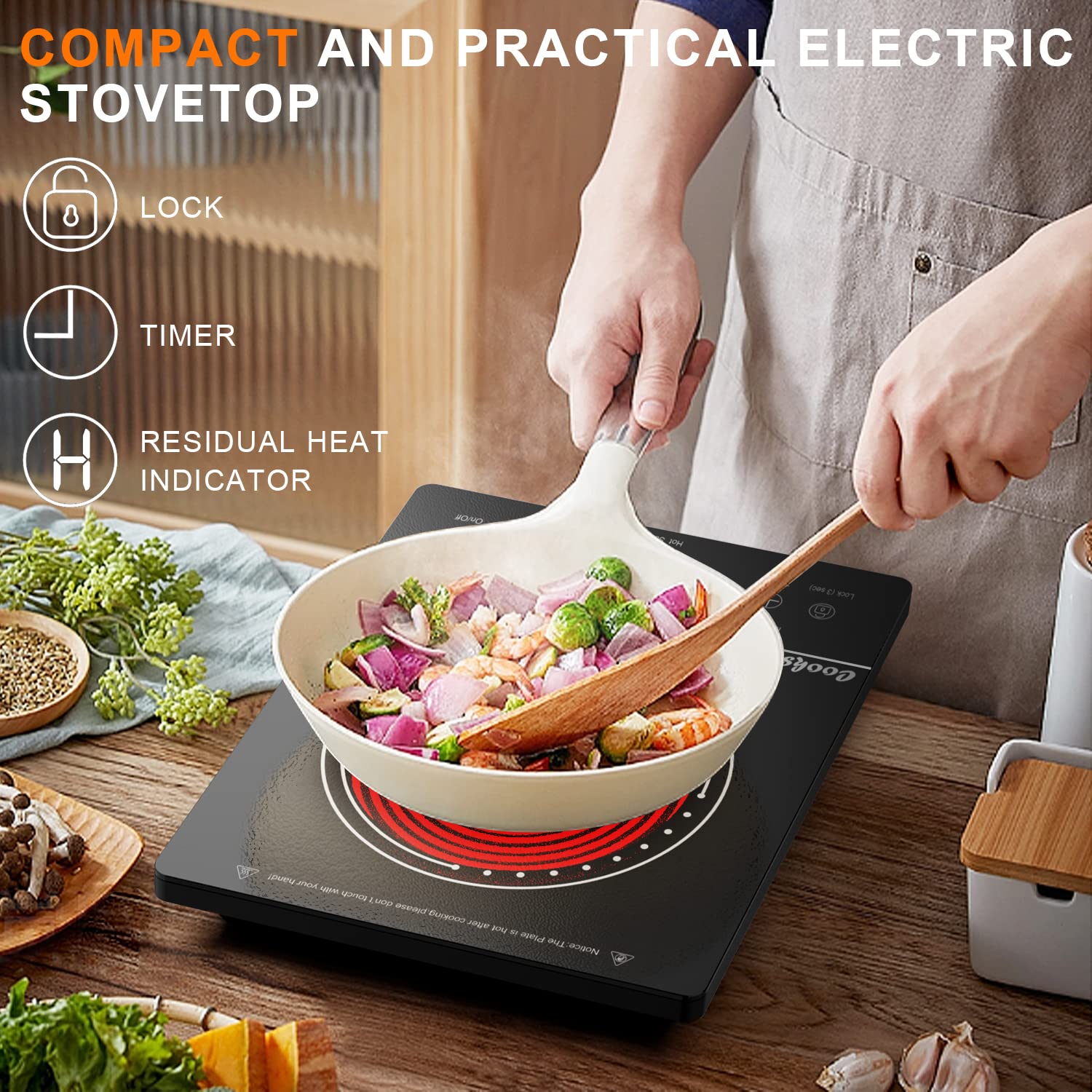 Single Burner Electric Cooktop 1800W - Portable Infrared Induction Cooktop with Safety Lock, Timer & Overheat Protection - Touch Control Stove for Dorm, RV, Office & Small Kitchen - 110V-120V Plug in Electric Hot Plate