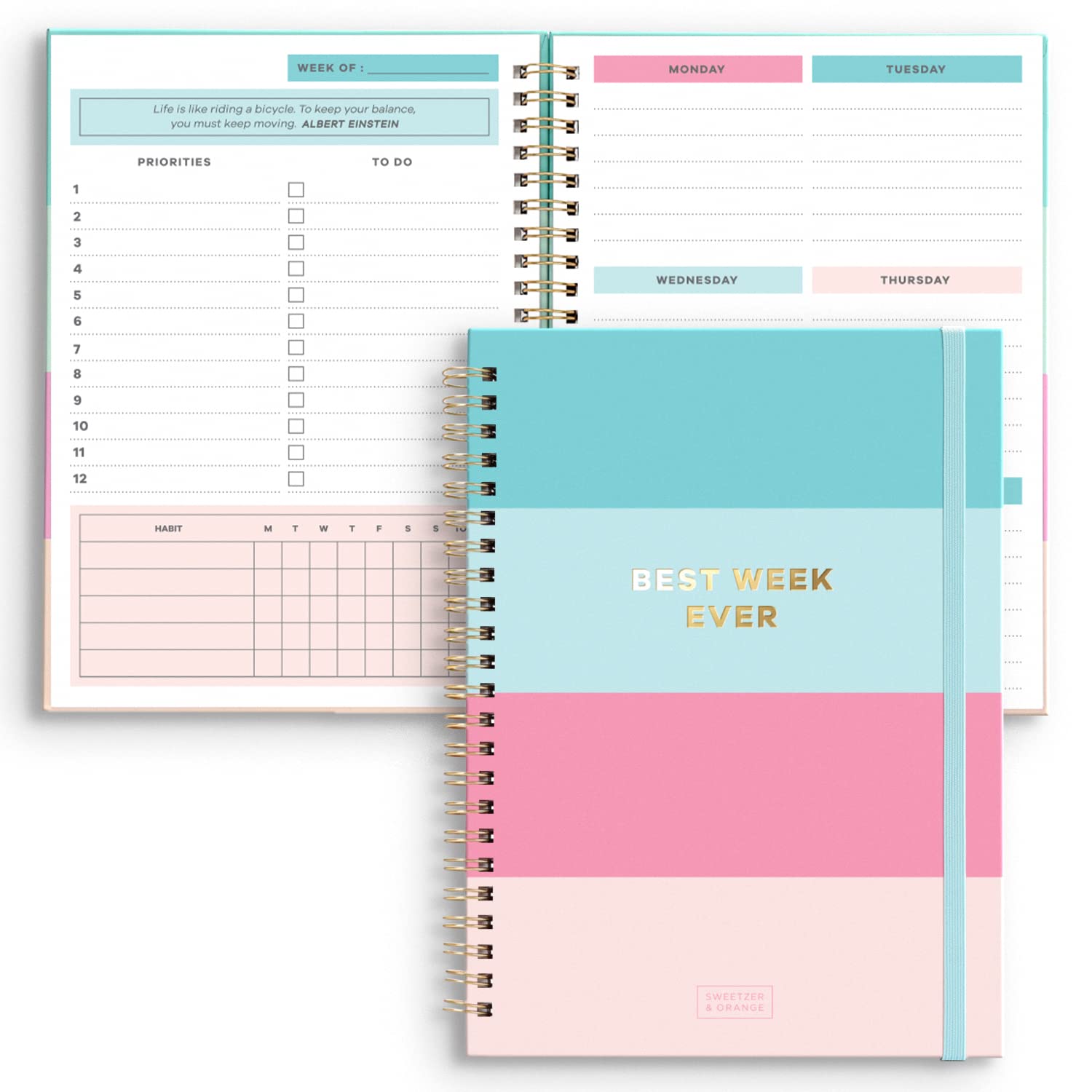 S&O Best Week Ever Undated Weekly Planner - 52 Week Goal & Habit Tracker for Productivity - 6x8.25