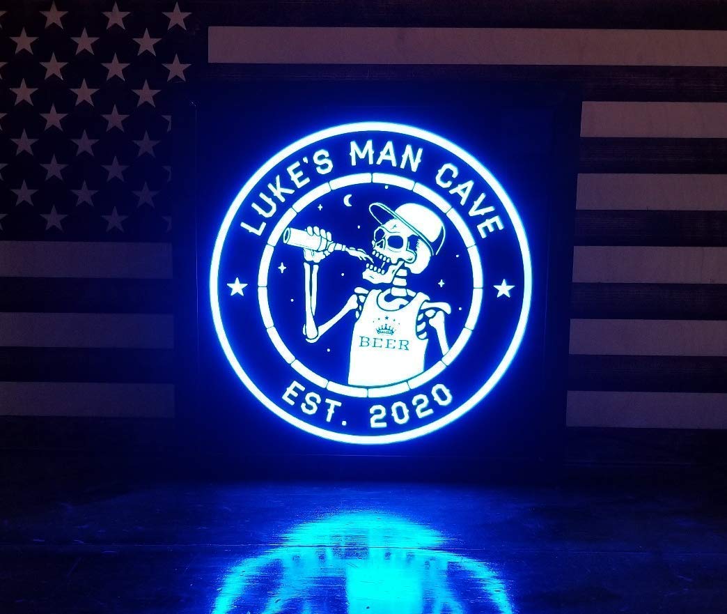 Custom LED Skeleton Beer Sign - Personalized Light-Up Wall Decor for Man Caves & Home Bars - Unique Gift for Beer Lovers & Decor Enthusiasts - Non-Neon Pub Sign - Perfect for Halloween Parties, Game Rooms & Basement Decor