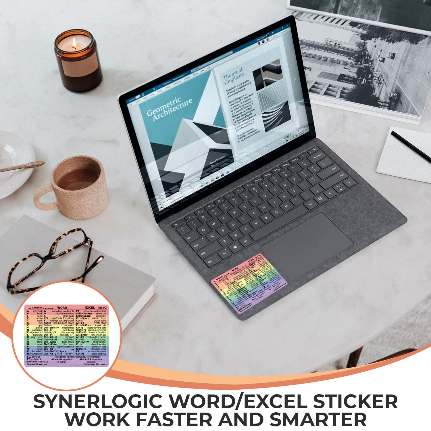 SYNERLOGIC Microsoft Word/Excel Keyboard Shortcut Sticker - Laminated, No-Residue Vinyl (Rainbow/Large) - Perfect for Office, Home, and Classroom Use