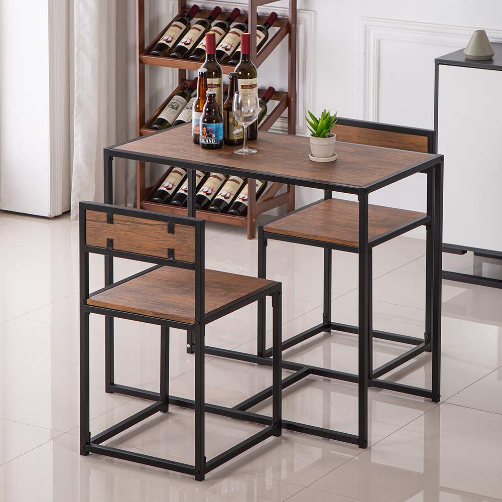 HOMEN 3-Piece Compact Dining Bar Table Set with Chairs, Light Walnut Color, Perfect for Small Spaces in Kitchen, Living Room, or Breakfast Nook