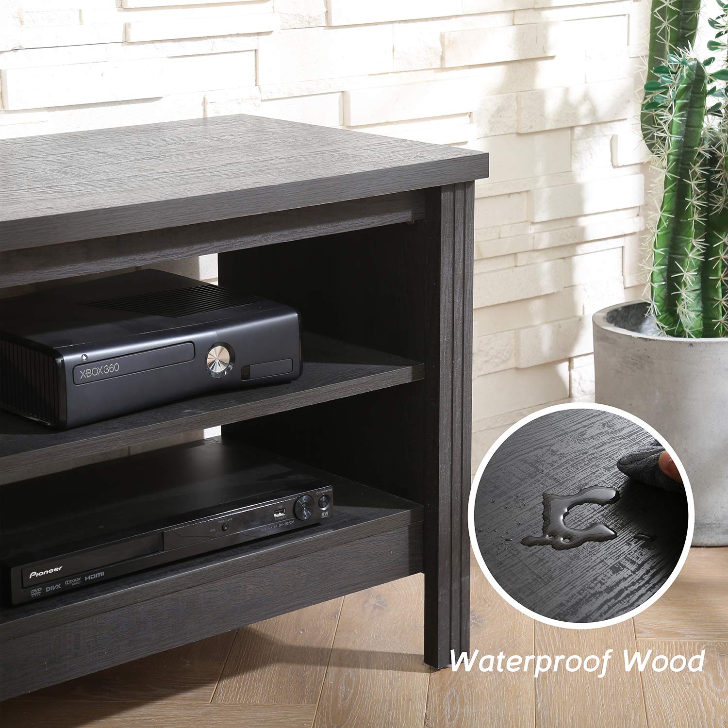 FITUEYES 65 Inch TV Stand with LED Lights, Entertainment Center with 4 Storage Cubby - Modern TV Console Table for Living Room & Bedroom (60