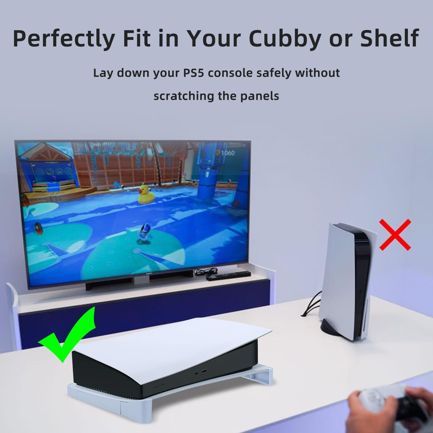 Mcbazel PS5 Stand Horizontal Base for PS5 Digital & Disc Console - Non-Slip Pads, Stable Support for Playstation 5 (Not for PS5 Slim/Pro) - Gray | Perfect for Gaming Setup & Console Protection