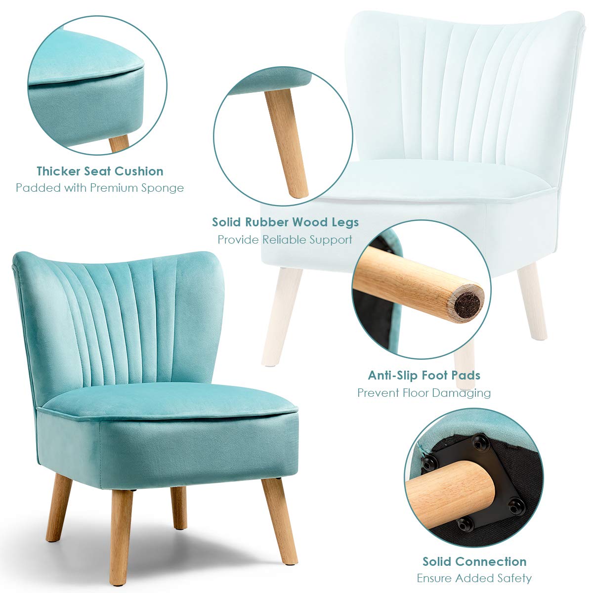 Giantex Set of 2 Velvet Accent Chairs, Modern Upholstered Armless Wingback Club Chairs with Wooden Legs & Thick Padding for Living Room, Bedroom, Office | Stylish Seating for Home Decor & Relaxation