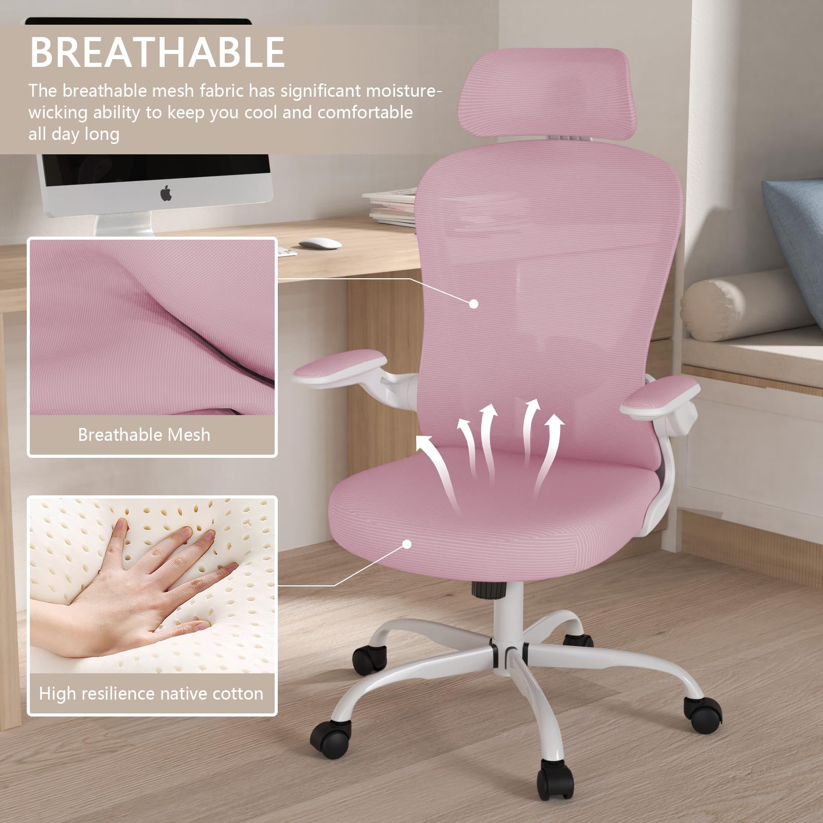 Ergonomic High Back Office Chair with Adjustable Lumbar Support & Headrest - Breathable Mesh Swivel Task Chair with Flip-Up Armrests - Perfect for Home Office, Gaming & Workspace Comfort