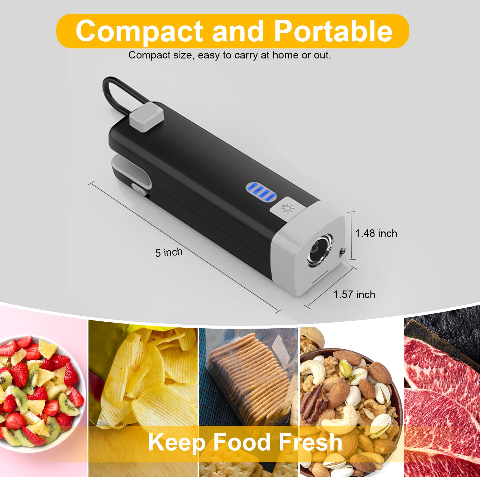 USB C Rechargeable Mini Bag Sealer with Cutter - Portable Heat Sealer for Plastic Bags, Snacks & Food Storage - Compact Chip Resealer for Kitchen, Travel & Camping (Black)