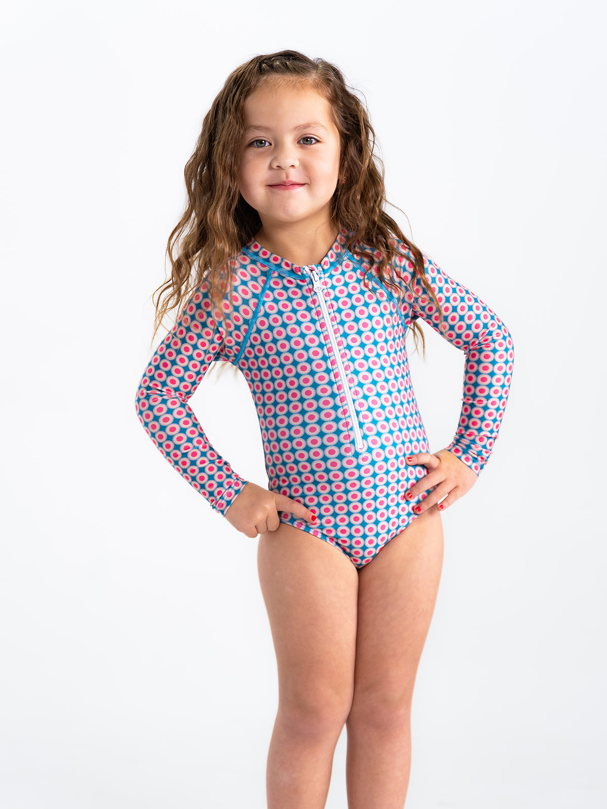 Girls Long Sleeve Rash Guard One Piece Swimsuit - UPF 50+ Sun Protection Swimwear for Beach, Pool & Water Sports