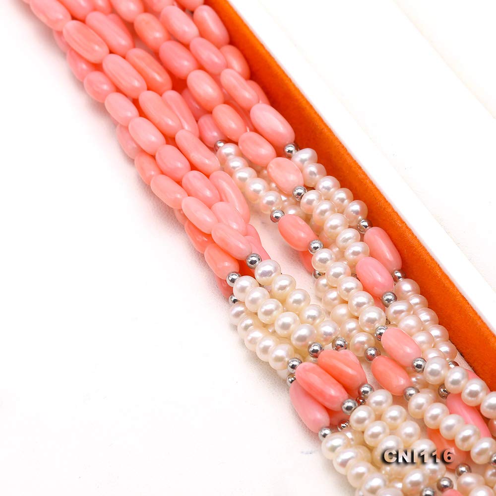 Elegant Multi-Strand Pink & White Pearl Necklace for Women - 27