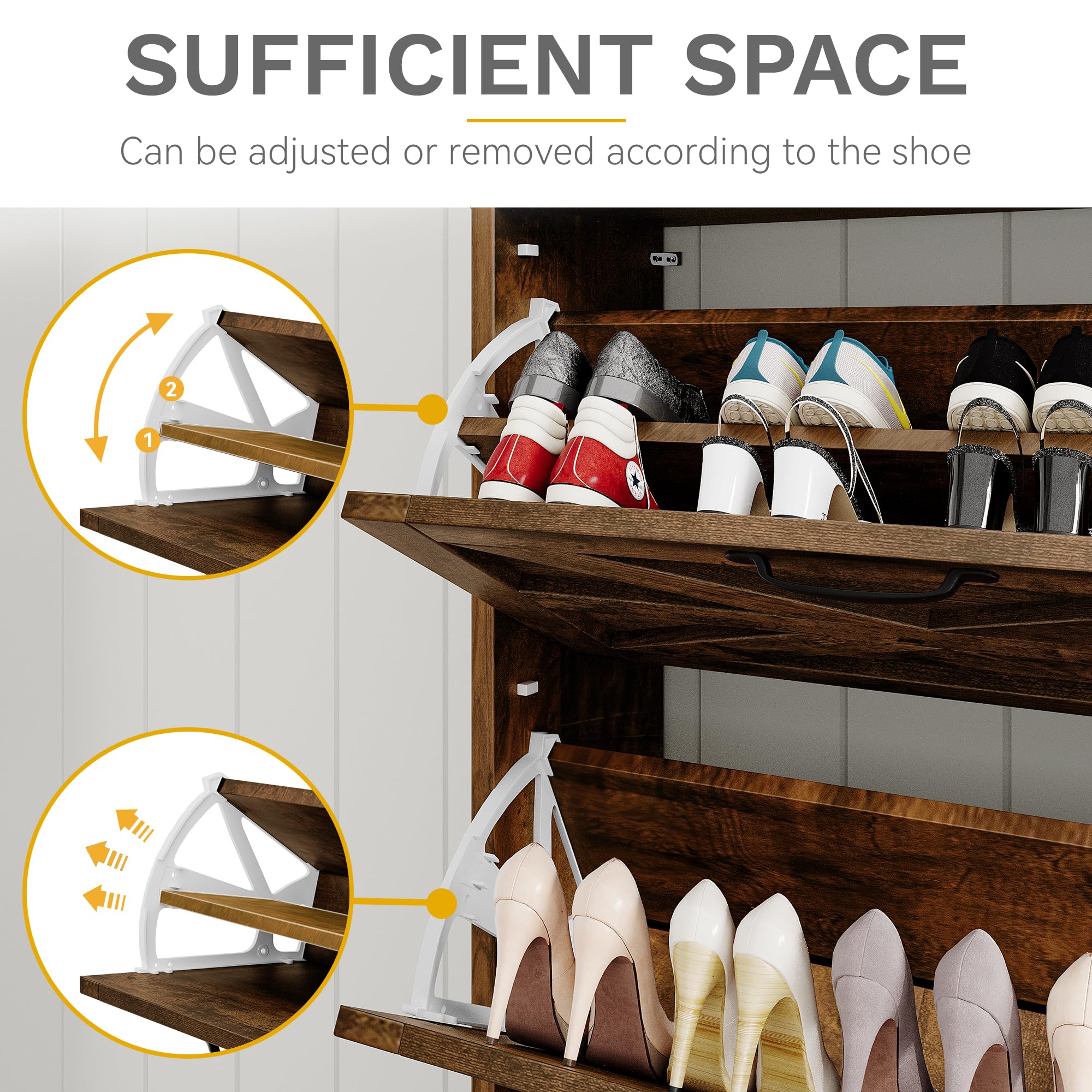 DWVO 3-Tier Flip-Drawer Shoe Cabinet - Holds 24 Pairs, Rustic Brown Farmhouse Entryway Shoe Organizer - Slim Space-Saving Shoe Rack for Living Room, Hallway & Closet - Perfect for Small Apartments & Mudroom Storage