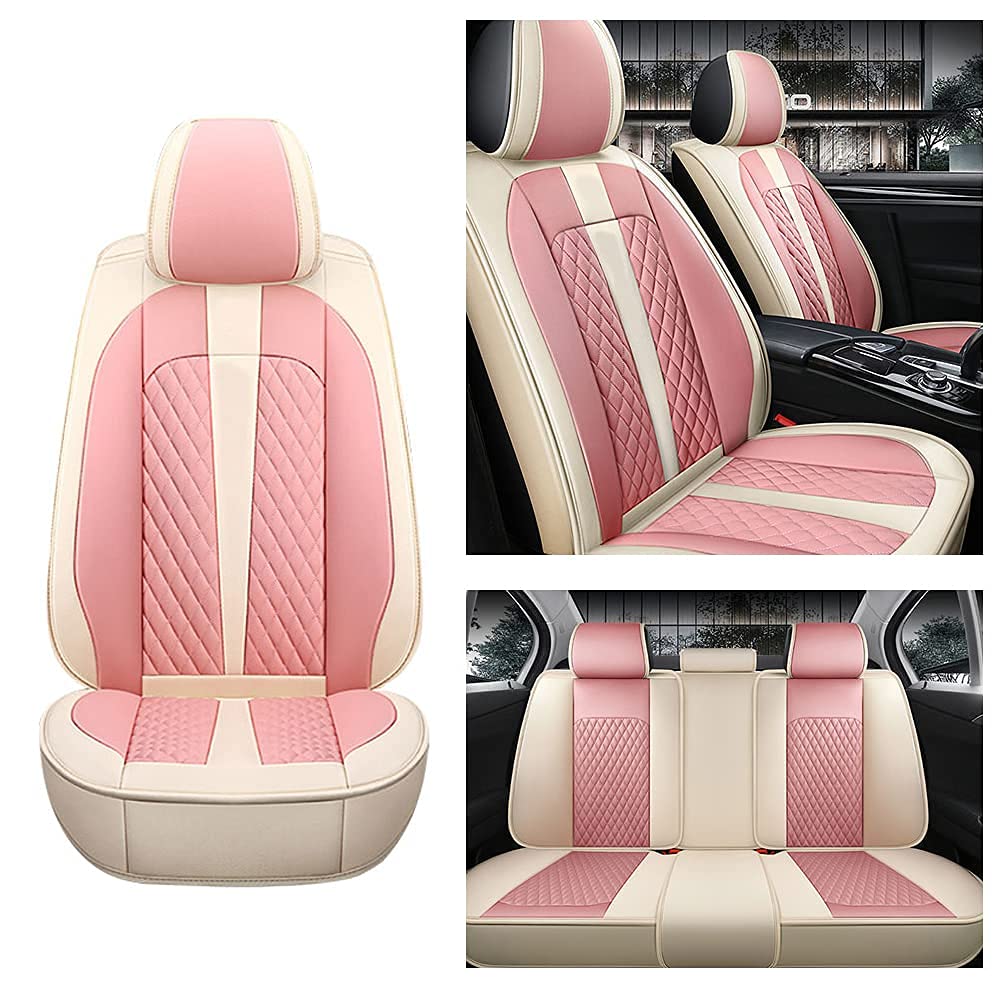 Premium PU Leather Car Seat Covers Full Set - 5 Seat Protection Cushions for Smart ForFour | Waterproof & Comfortable Seat Mats (Beige/Pink) | Perfect for Daily Commute, Road Trips & Car Interior Protection