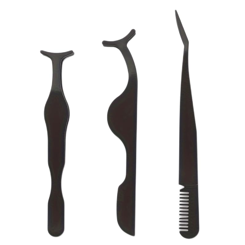 3-Piece Eyelash Tweezers Set - Professional Eyebrow Shaping & False Eyelash Application Tools (Straight, Curved, Angled) - Durable Stainless Steel Lash Applicator Kit for Precise Makeup - Perfect for Salon, Home Use & Travel Beauty Essentials