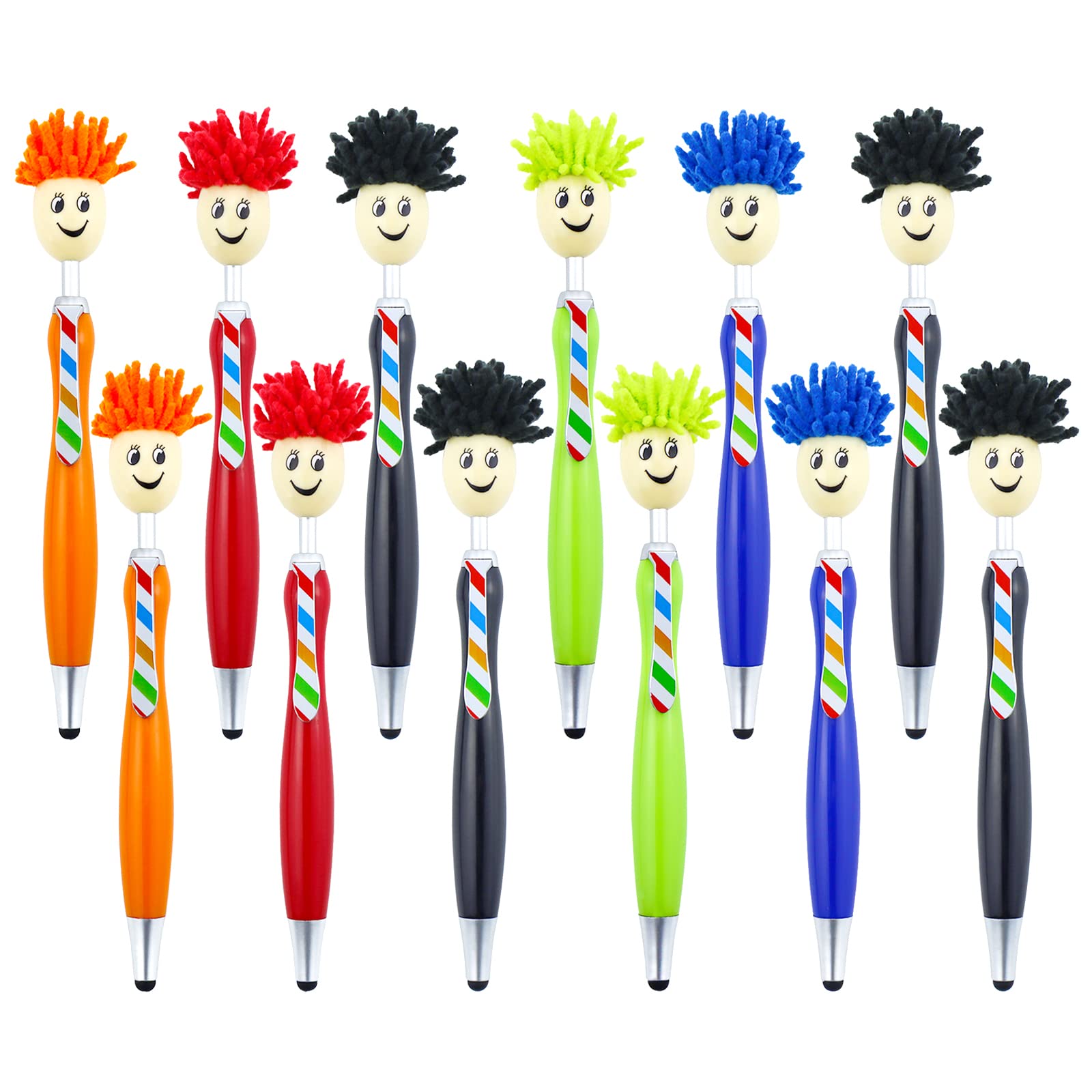 YETOOME 3-in-1 Screen Cleaner Stylus Pens - 12 Pack Multi-Function Mop Topper Pens for iPad, Tablet, Phone - Perfect for School, Home, Office, Stationery Store - Great Gift for Kids & Girls - Ideal for Digital Drawing, Note Taking & Screen Cleaning