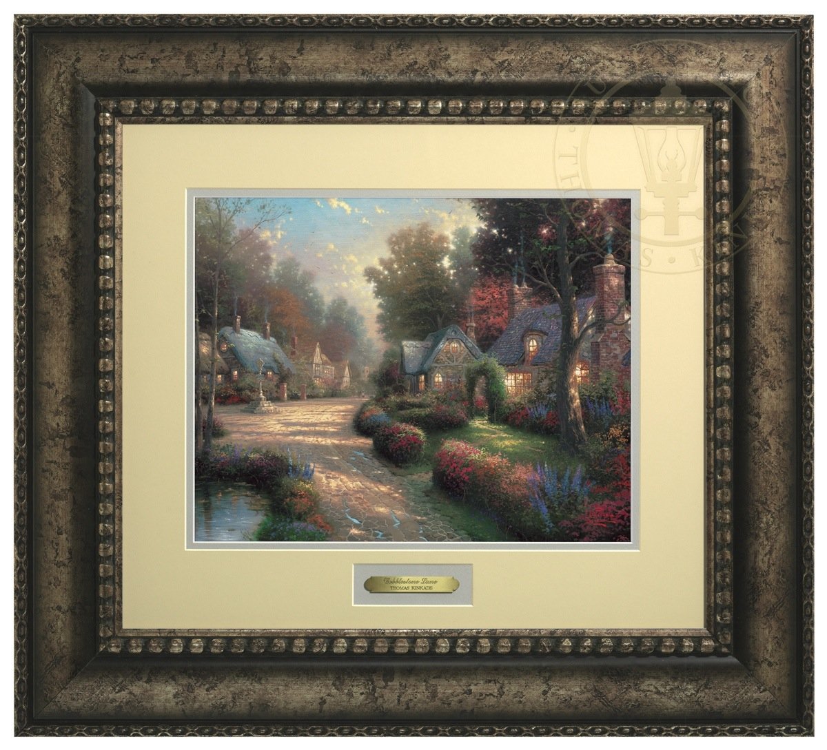 Thomas Kinkade Cobblestone Lane Painting - Prestige Home Collection Silver Framed Artwork for Living Room, Bedroom & Office Decor