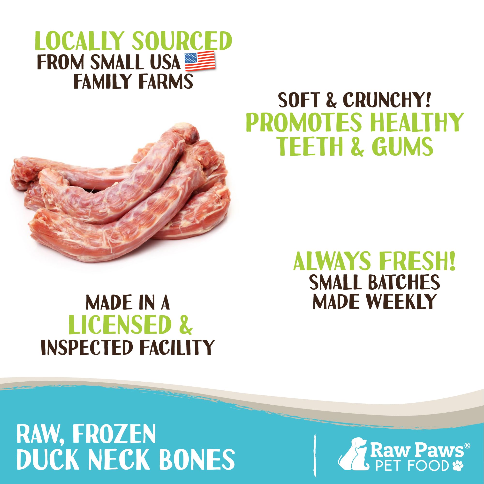 Raw Paws Frozen Raw Duck Necks for Dogs - 20 lb All-Natural Dog Chews | USA-Made Raw Dog Bones with Meat | Healthy Frozen Treats for Dental Health & Chewing | Perfect for Puppy Teething, Large Breed Chewing & Raw Diet Feeding