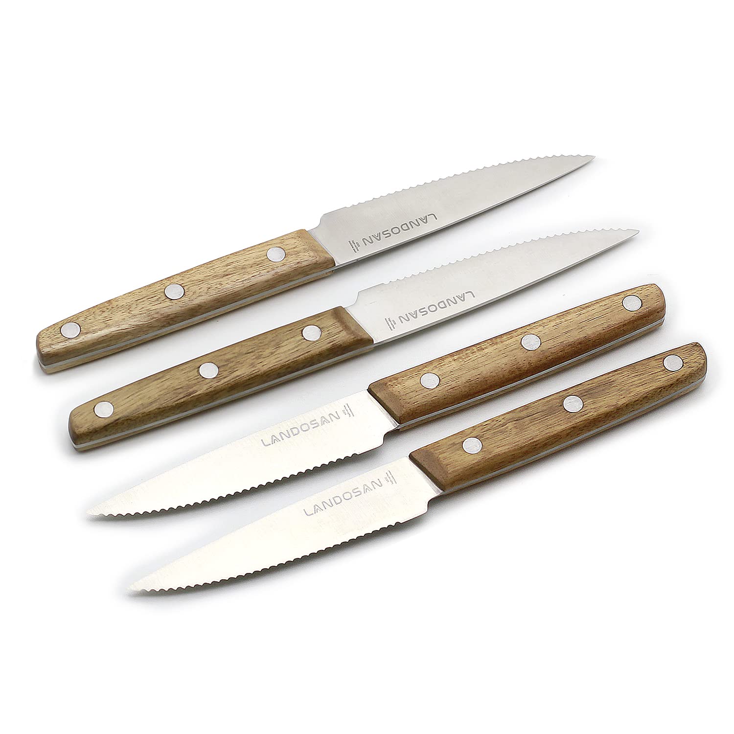 Premium 4-Piece Stainless Steel Serrated Steak Knives Set with Natural Wood Handle - Sharp Kitchen Cutlery for Steak, Meat, and BBQ Dining - Perfect for Home, Restaurant, and Outdoor Grilling