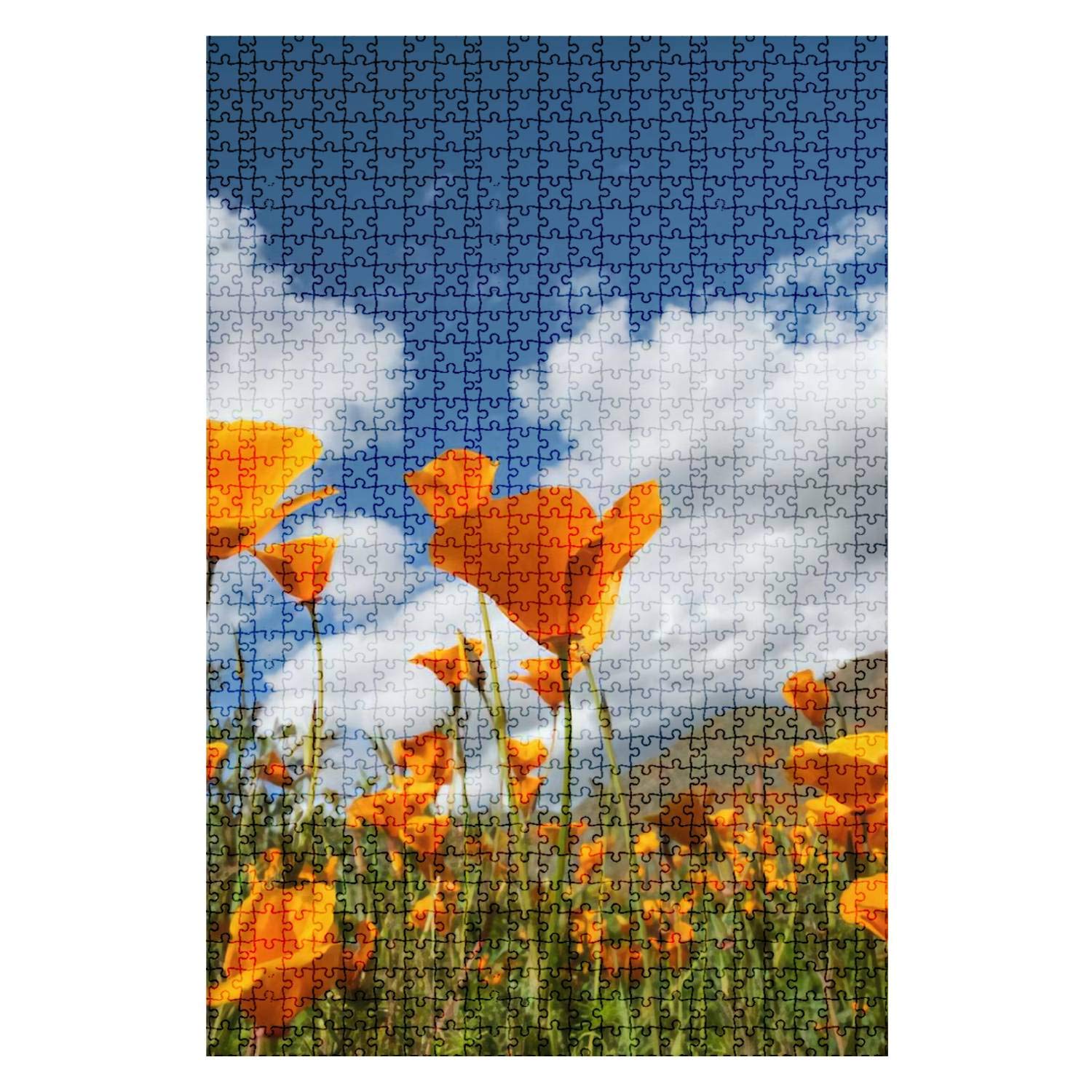 1000-Piece Wooden Jigsaw Puzzle - Vertical Orange Poppies California Spring Super Bloom Scenery - Fun & Challenging DIY Board Puzzle for Adults & Kids - Educational Game Toy & Home Decor Gift (Perfect for Family Game Nights, Stress Relief & Wall Art)