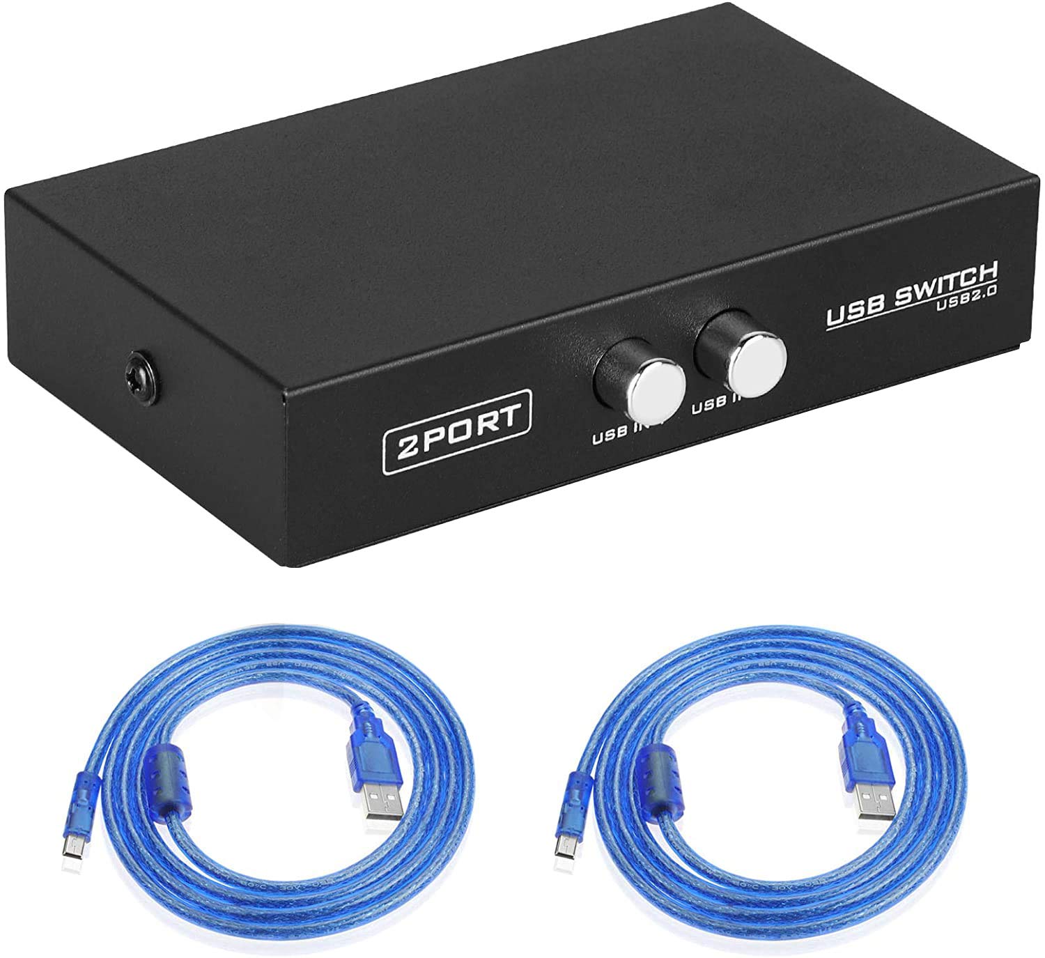 2-Port USB 2.0 Printer Switch Hub - Share 1 Printer Between 2 Computers | Includes 2x USB A to B Printer Cables (2-Pack) | Perfect for Home Office & Small Business Printer Sharing