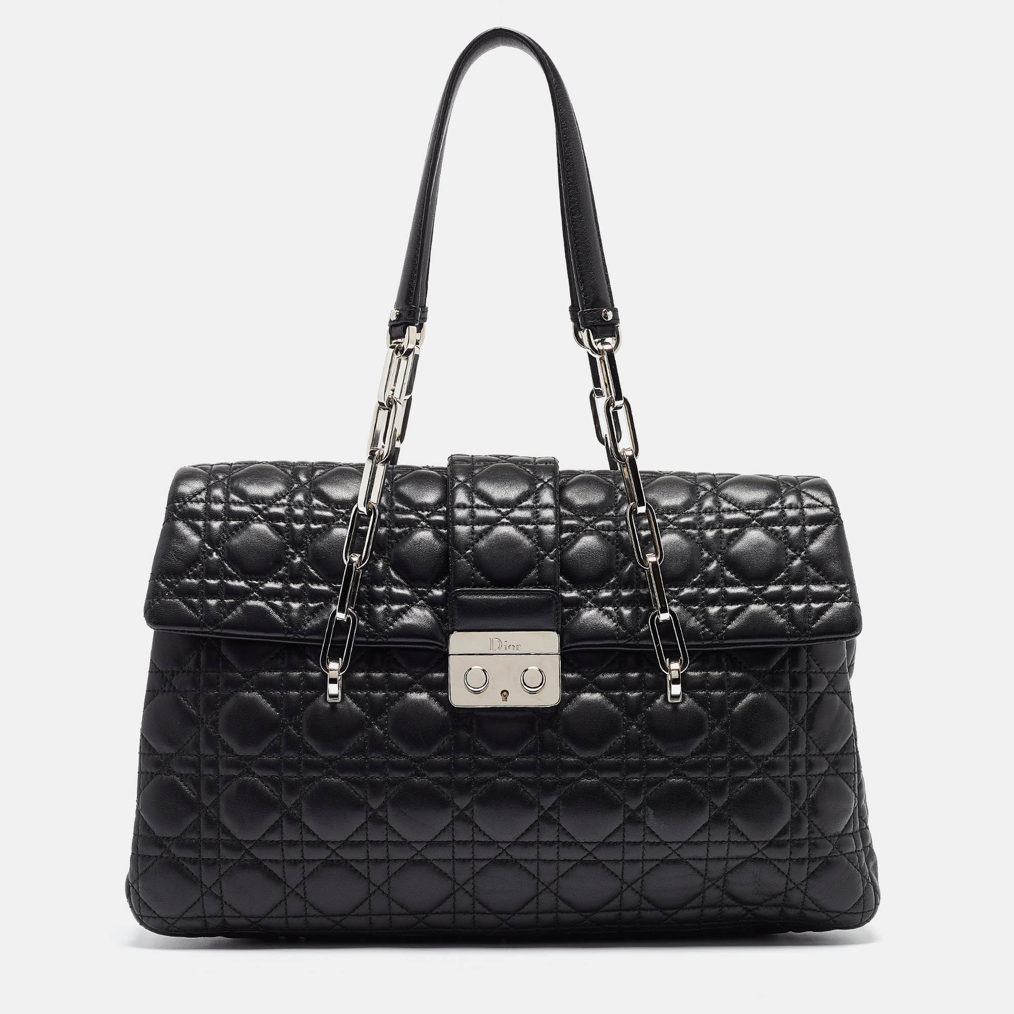 Black Cannage Leather New Lock Flap Bag - Luxury Designer Handbag for Women, Perfect for Work, Evening Parties & Daily Use