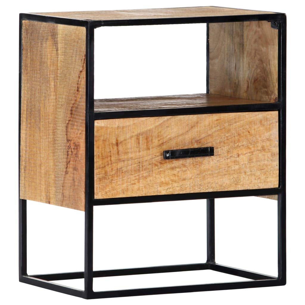 vidaXL Solid Mango Wood Nightstand with Drawer & Open Compartment - Modern Sturdy Bedside Table Cabinet - 15.7 Inch Home Furniture for Bedroom, Living Room & Guest Room