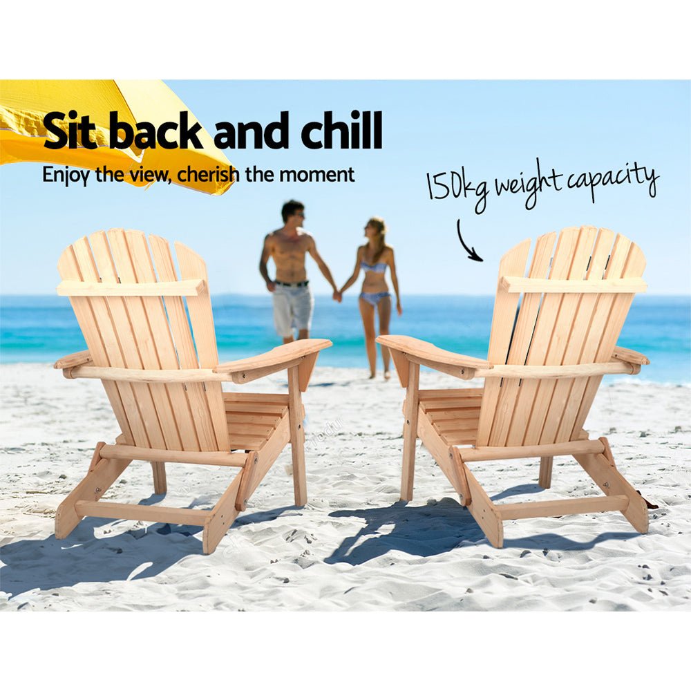 Premium Adirondack Outdoor Chairs - Natural Wooden Patio & Beach Chairs Set of 2 - Perfect for Backyard, Garden, Poolside & Coastal Relaxation