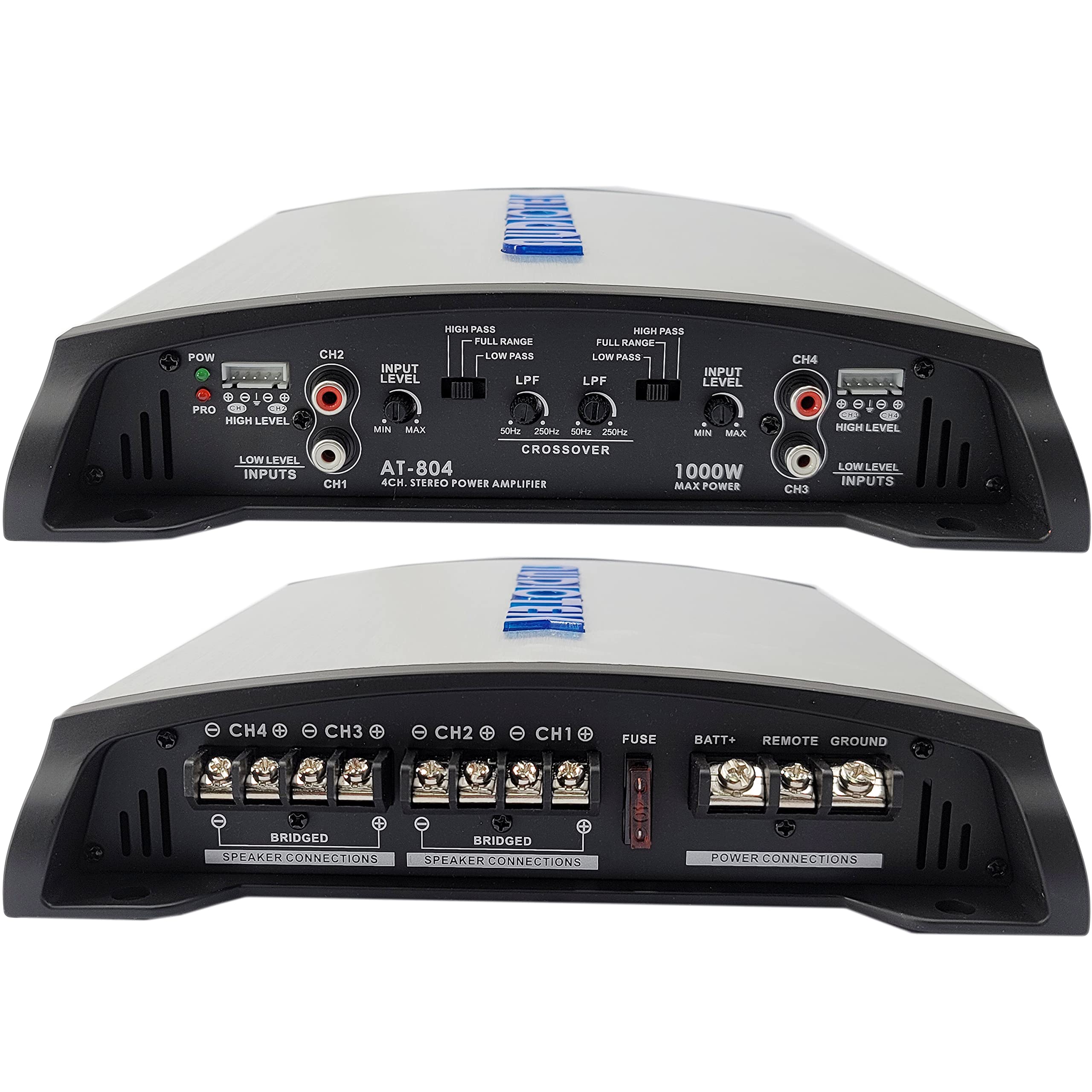 Audiotek AT804 4 Channel Car Stereo Amplifier 1000W - 2 Ohm Stable, Class AB, MOSFET Power Supply, LED Indicator | Full Range Audio for Car Speakers | Perfect for Car Audio Upgrades & Sound System Installations